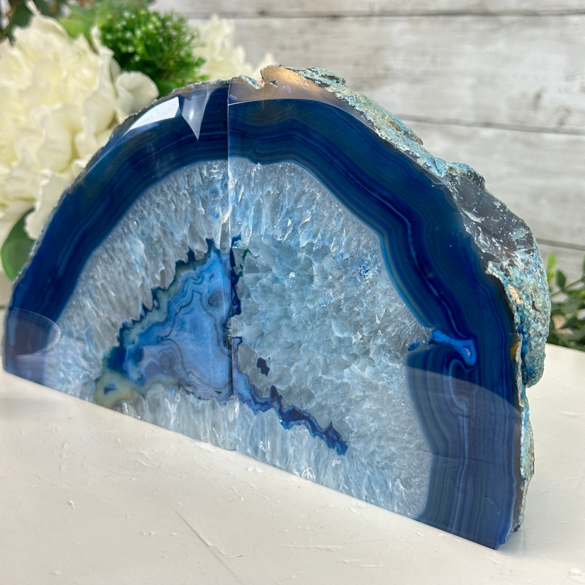 Blue Dyed Brazilian Agate Stone Bookends, 9.7 lbs & 5.5" tall #5151BL-035 - Brazil GemsBrazil GemsBlue Dyed Brazilian Agate Stone Bookends, 9.7 lbs & 5.5" tall #5151BL-035Bookends5151BL-035