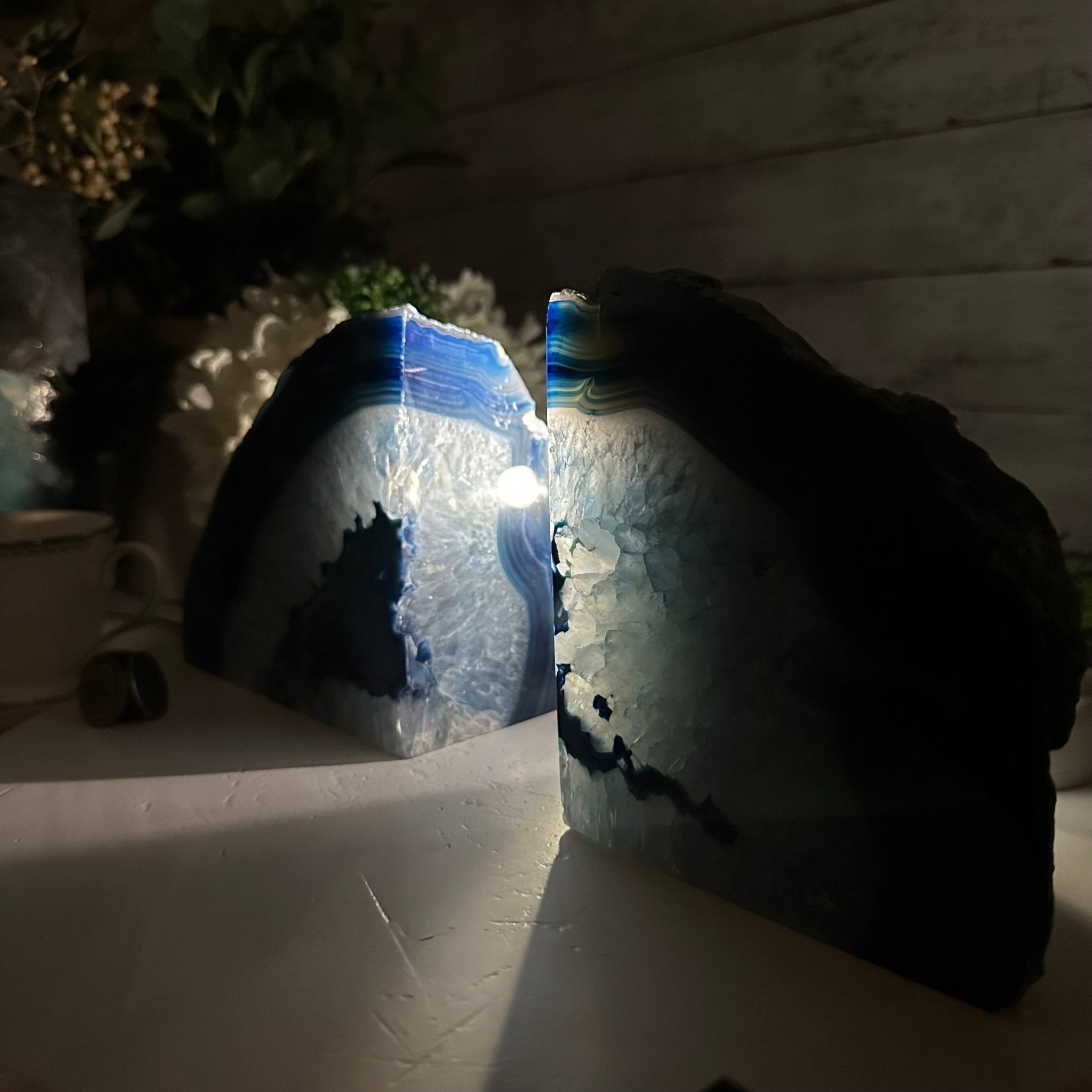 Blue Dyed Brazilian Agate Stone Bookends, 9.7 lbs & 5.5" tall #5151BL-035 - Brazil GemsBrazil GemsBlue Dyed Brazilian Agate Stone Bookends, 9.7 lbs & 5.5" tall #5151BL-035Bookends5151BL-035