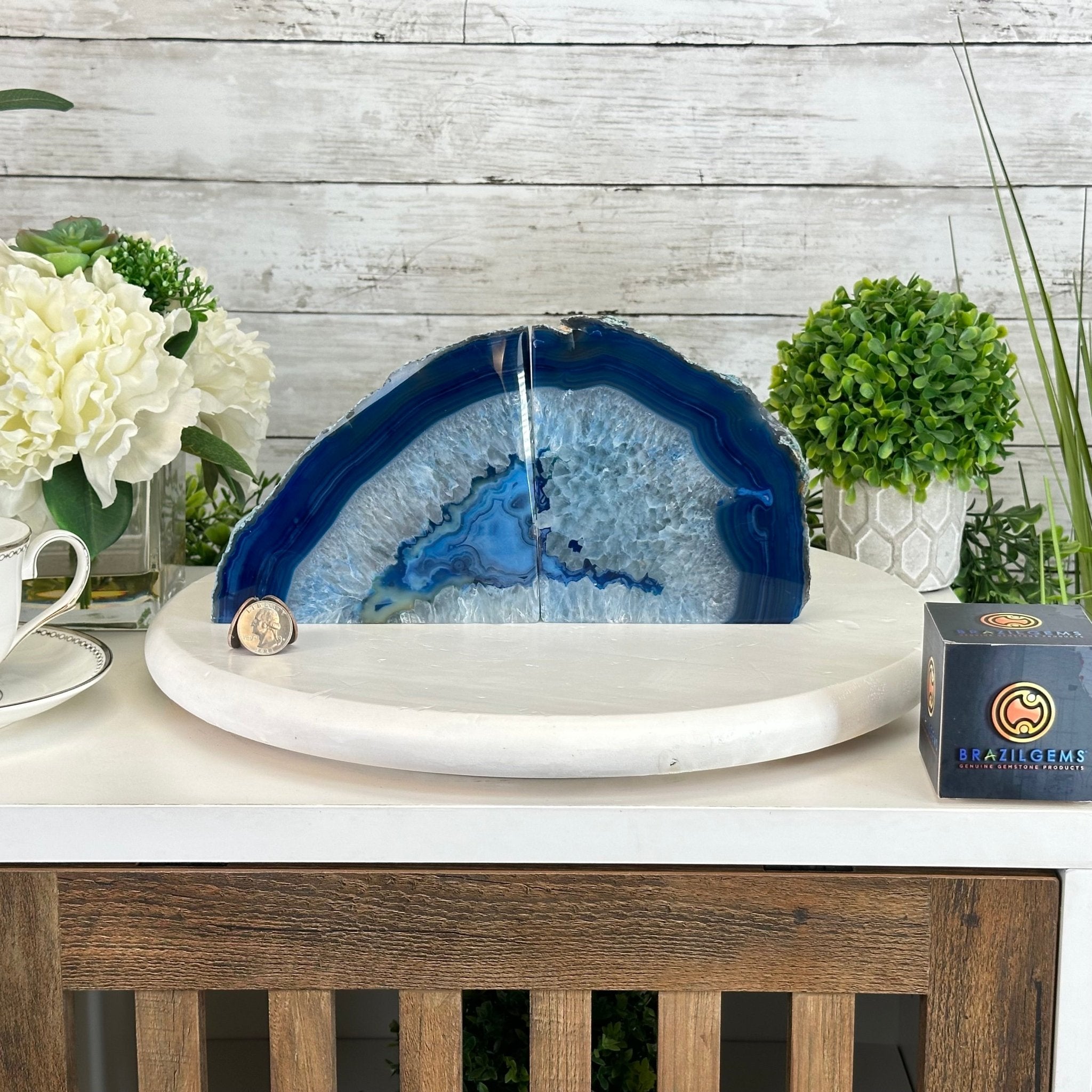 Blue Dyed Brazilian Agate Stone Bookends, 9.7 lbs & 5.5" tall #5151BL-035 - Brazil GemsBrazil GemsBlue Dyed Brazilian Agate Stone Bookends, 9.7 lbs & 5.5" tall #5151BL-035Bookends5151BL-035