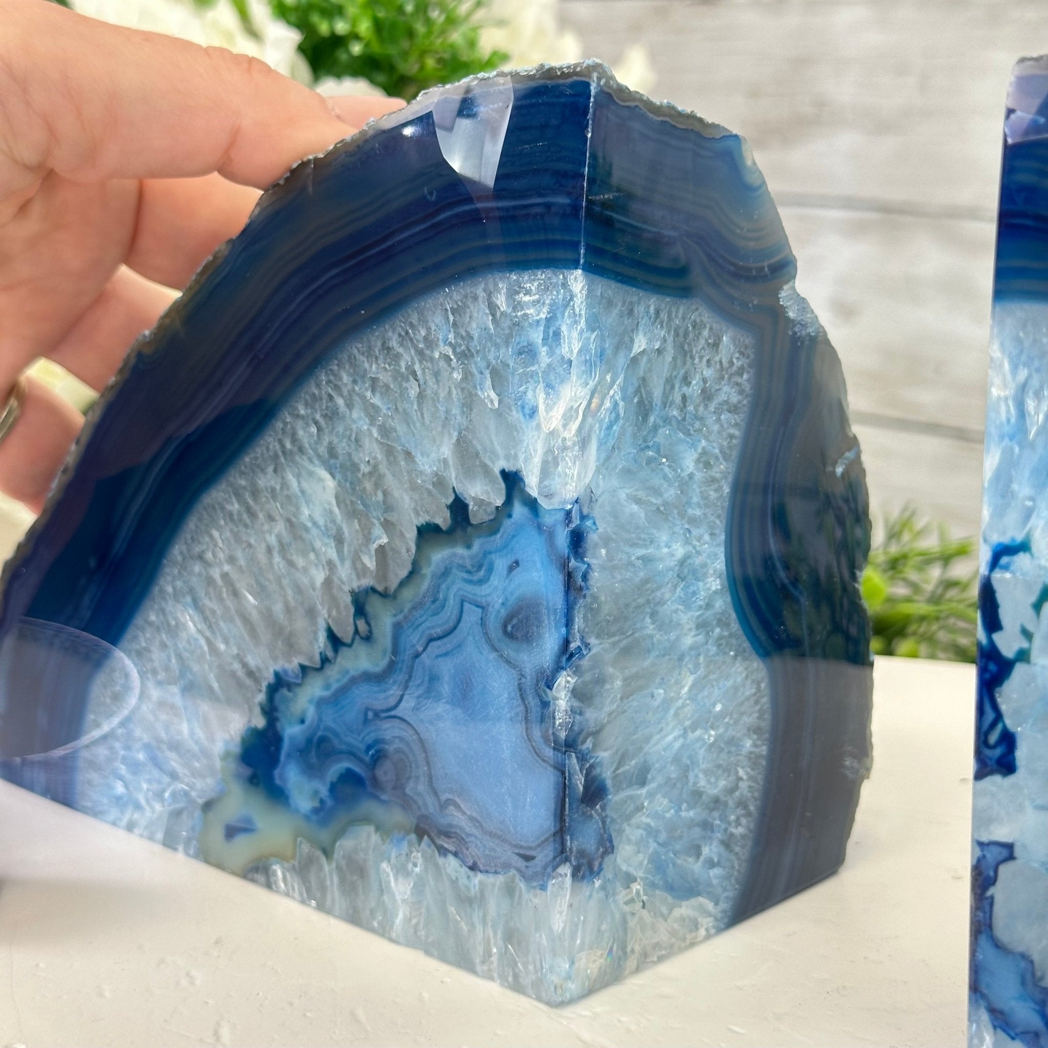 Blue Dyed Brazilian Agate Stone Bookends, 9.7 lbs & 5.5" tall #5151BL-035 - Brazil GemsBrazil GemsBlue Dyed Brazilian Agate Stone Bookends, 9.7 lbs & 5.5" tall #5151BL-035Bookends5151BL-035