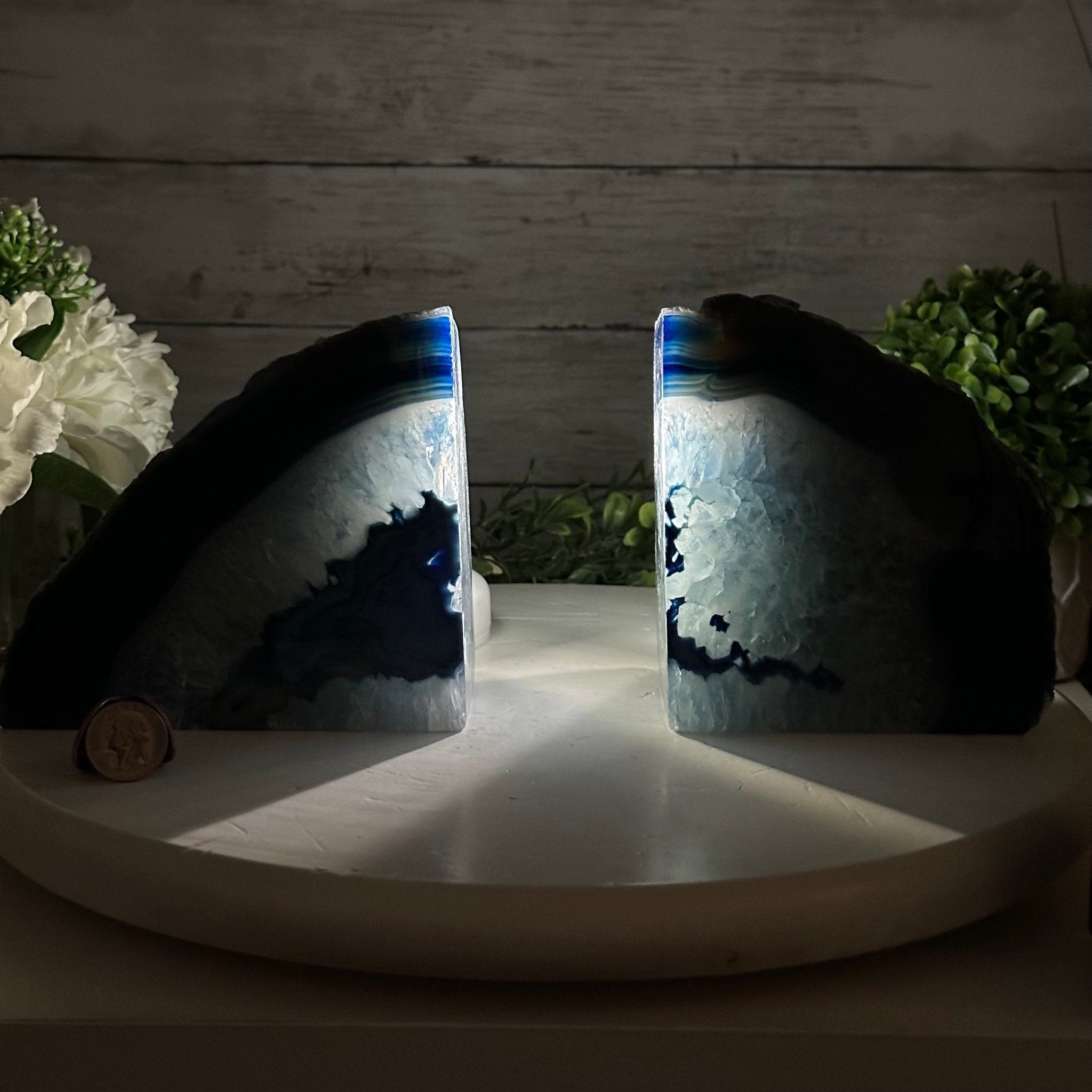Blue Dyed Brazilian Agate Stone Bookends, 9.7 lbs & 5.5" tall #5151BL-035 - Brazil GemsBrazil GemsBlue Dyed Brazilian Agate Stone Bookends, 9.7 lbs & 5.5" tall #5151BL-035Bookends5151BL-035