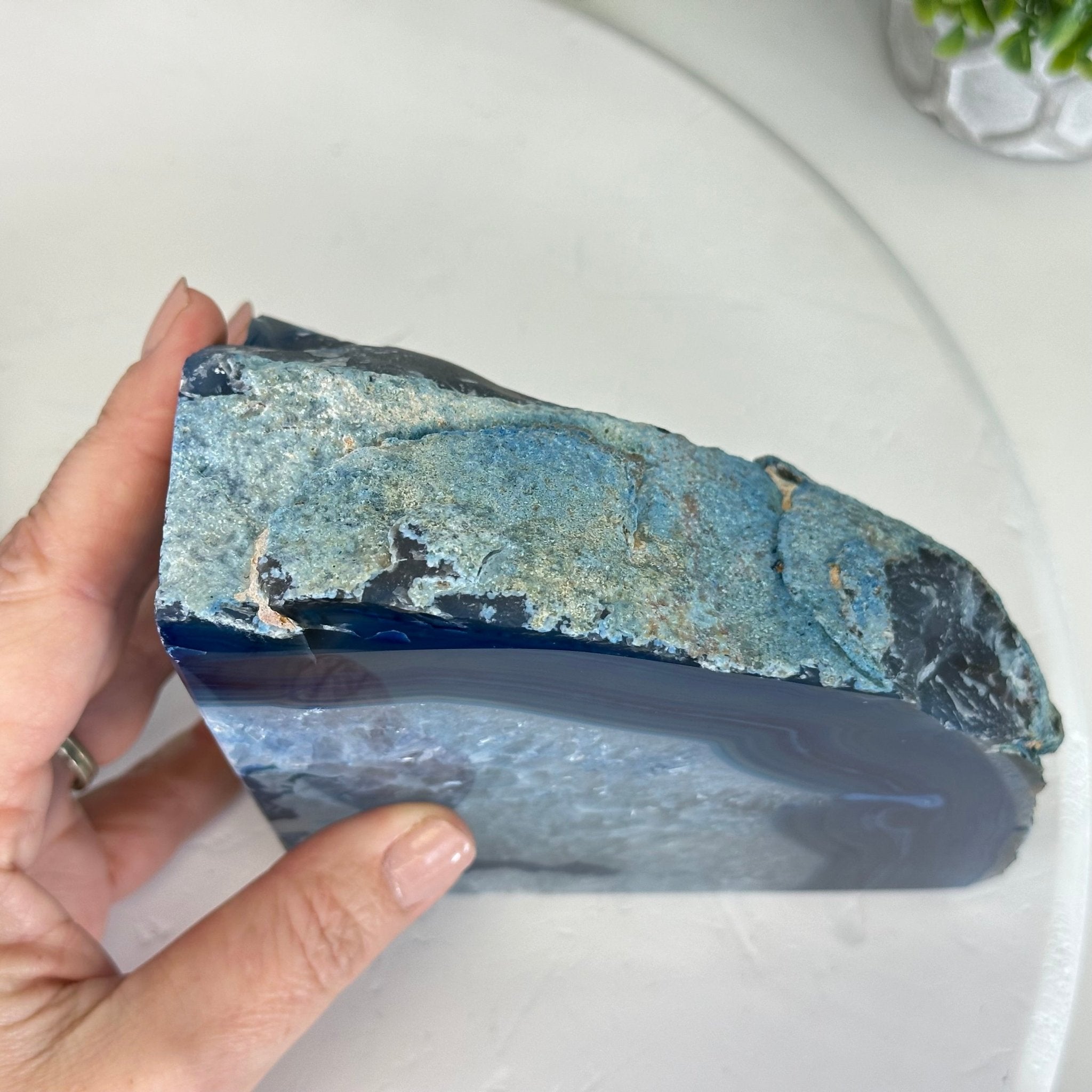 Blue Dyed Brazilian Agate Stone Bookends, 9.7 lbs & 5.5" tall #5151BL-035 - Brazil GemsBrazil GemsBlue Dyed Brazilian Agate Stone Bookends, 9.7 lbs & 5.5" tall #5151BL-035Bookends5151BL-035