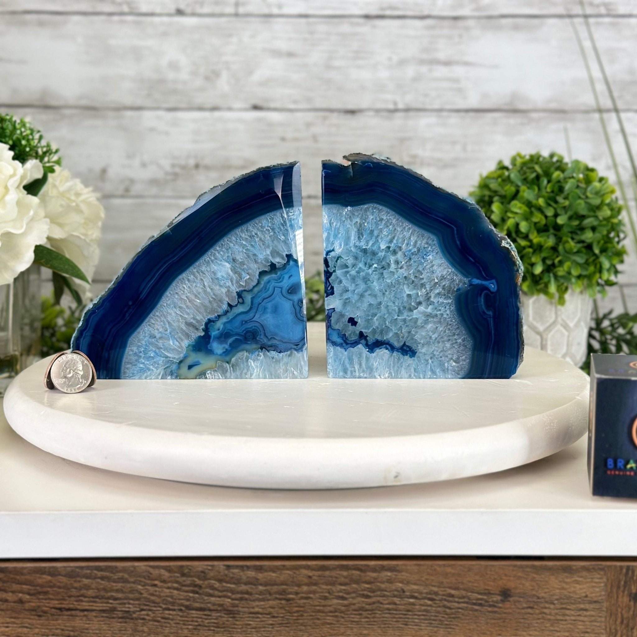 Blue Dyed Brazilian Agate Stone Bookends, 9.7 lbs & 5.5" tall #5151BL-035 - Brazil GemsBrazil GemsBlue Dyed Brazilian Agate Stone Bookends, 9.7 lbs & 5.5" tall #5151BL-035Bookends5151BL-035