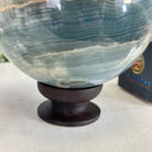 Blue Onyx Quartz Sphere on a Wood Stand, 9.9 lbs & 6.9" Tall #5635 - 0005 - Brazil GemsBrazil GemsBlue Onyx Quartz Sphere on a Wood Stand, 9.9 lbs & 6.9" Tall #5635 - 0005Spheres5635 - 0005