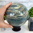 Blue Onyx Quartz Sphere on a Wood Stand, 9.9 lbs & 6.9" Tall #5635 - 0005 - Brazil GemsBrazil GemsBlue Onyx Quartz Sphere on a Wood Stand, 9.9 lbs & 6.9" Tall #5635 - 0005Spheres5635 - 0005