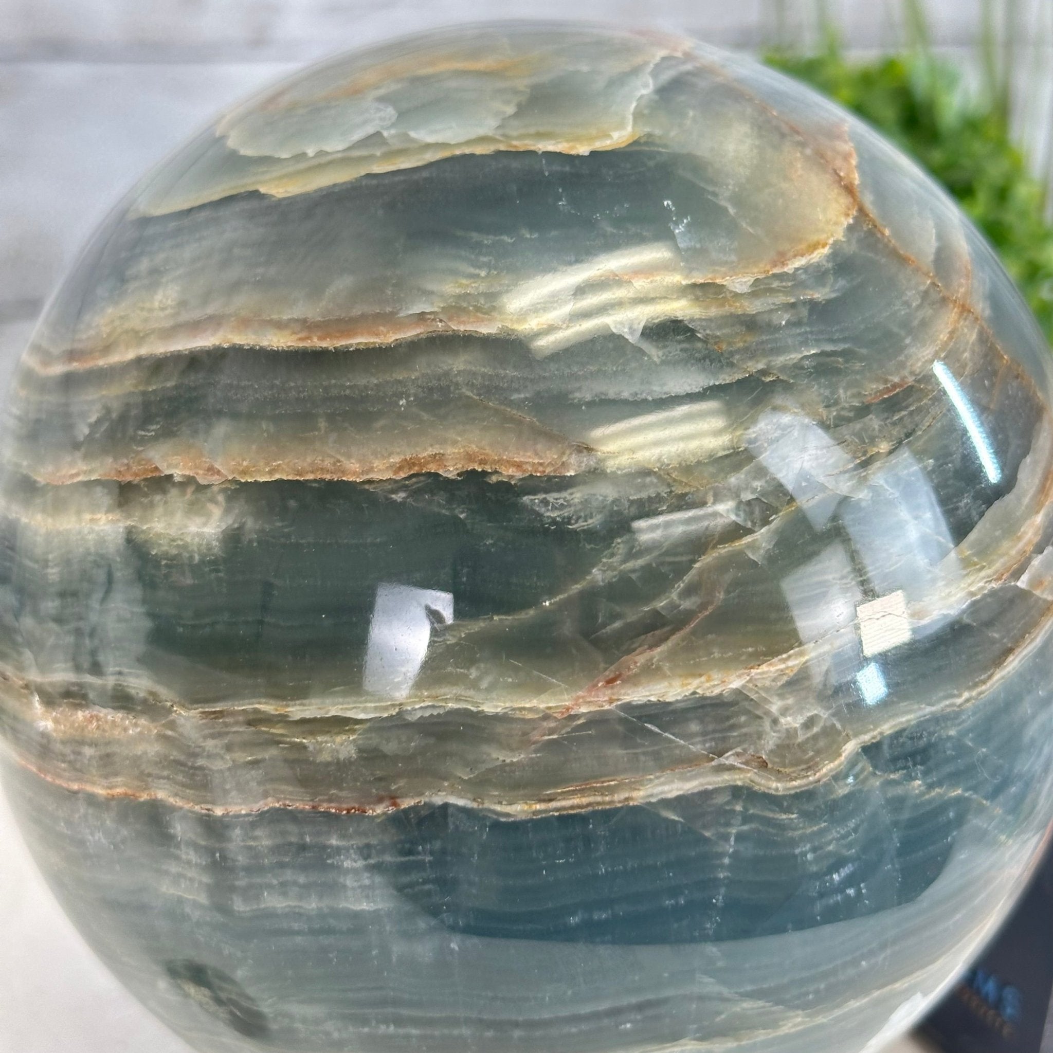 Blue Onyx Quartz Sphere on a Wood Stand, 9.9 lbs & 6.9" Tall #5635 - 0005 - Brazil GemsBrazil GemsBlue Onyx Quartz Sphere on a Wood Stand, 9.9 lbs & 6.9" Tall #5635 - 0005Spheres5635 - 0005