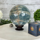 Blue Onyx Quartz Sphere on a Wood Stand, 9.9 lbs & 6.9" Tall #5635 - 0005 - Brazil GemsBrazil GemsBlue Onyx Quartz Sphere on a Wood Stand, 9.9 lbs & 6.9" Tall #5635 - 0005Spheres5635 - 0005