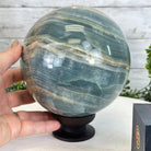 Blue Onyx Quartz Sphere on a Wood Stand, 9.9 lbs & 6.9" Tall #5635 - 0005 - Brazil GemsBrazil GemsBlue Onyx Quartz Sphere on a Wood Stand, 9.9 lbs & 6.9" Tall #5635 - 0005Spheres5635 - 0005