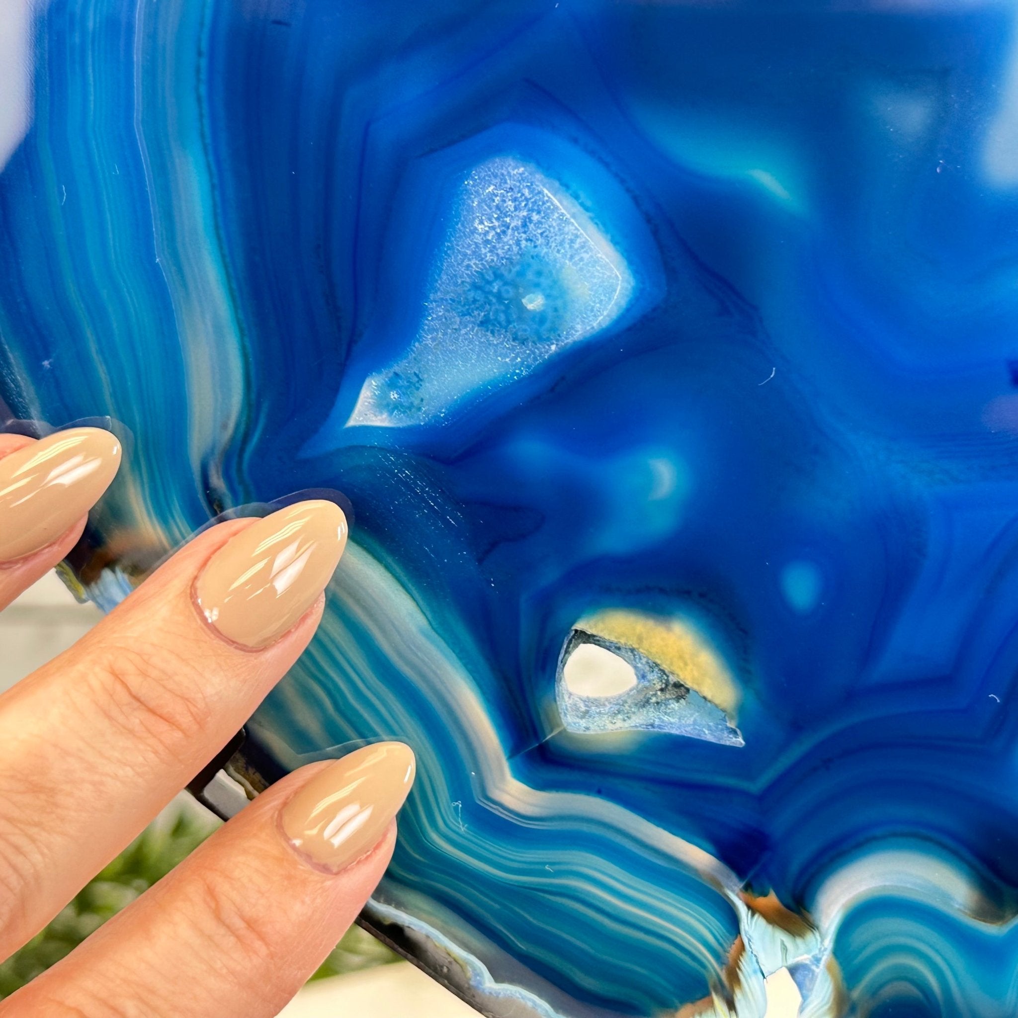 Brazilian Blue Agate Slice on a Metal Stand, 11.5" Tall #5055-0134 - Brazil GemsBrazil GemsBrazilian Blue Agate Slice on a Metal Stand, 11.5" Tall #5055-0134Slices on Fixed Bases5055-0134