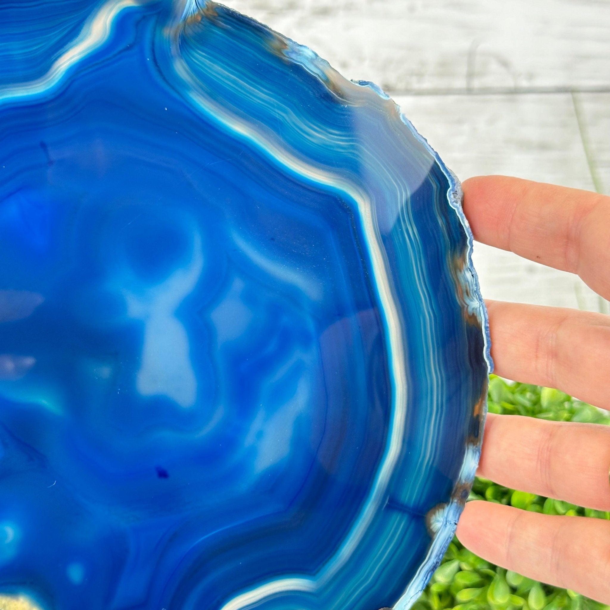 Brazilian Blue Agate Slice on a Metal Stand, 11.5" Tall #5055-0134 - Brazil GemsBrazil GemsBrazilian Blue Agate Slice on a Metal Stand, 11.5" Tall #5055-0134Slices on Fixed Bases5055-0134