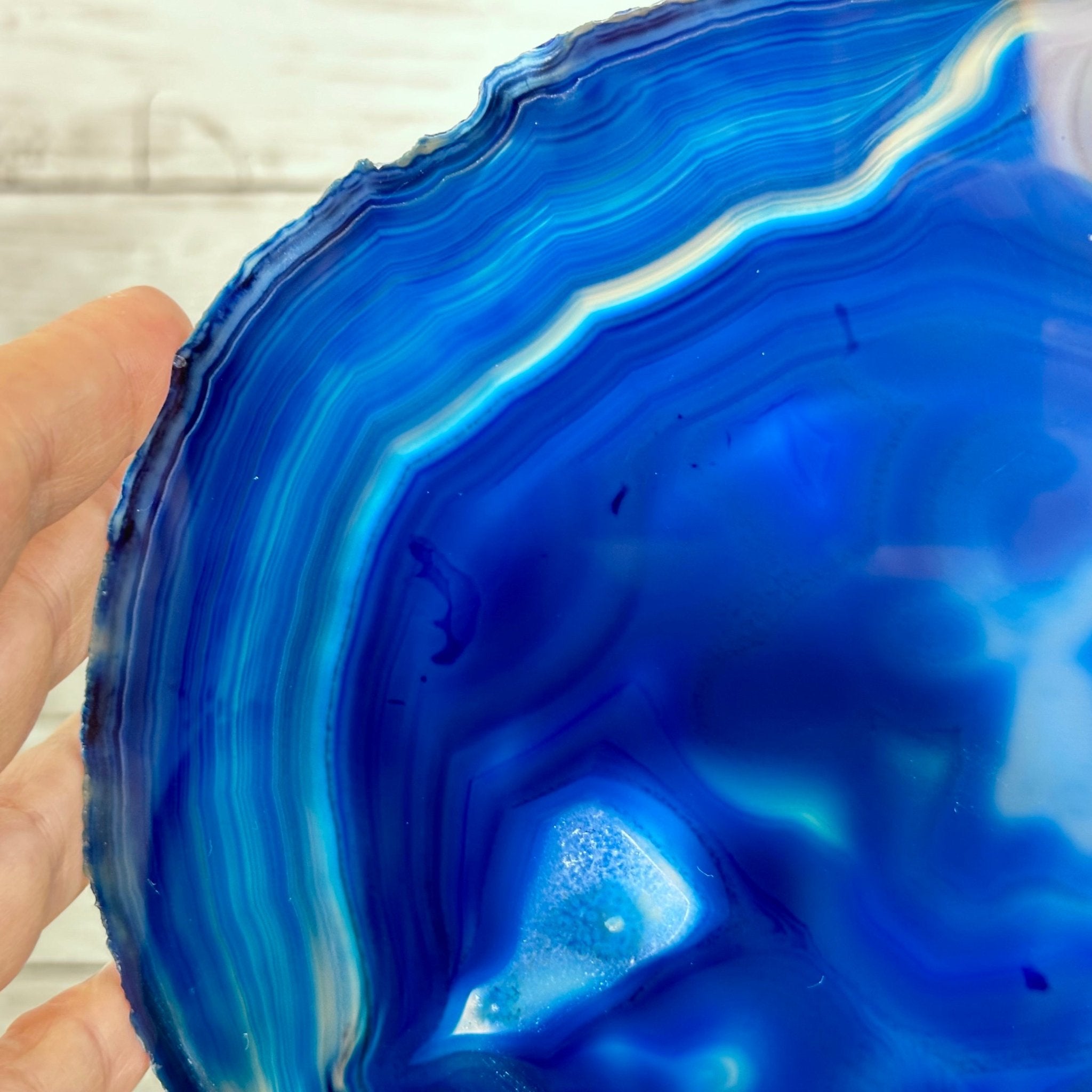 Brazilian Blue Agate Slice on a Metal Stand, 11.5" Tall #5055-0134 - Brazil GemsBrazil GemsBrazilian Blue Agate Slice on a Metal Stand, 11.5" Tall #5055-0134Slices on Fixed Bases5055-0134