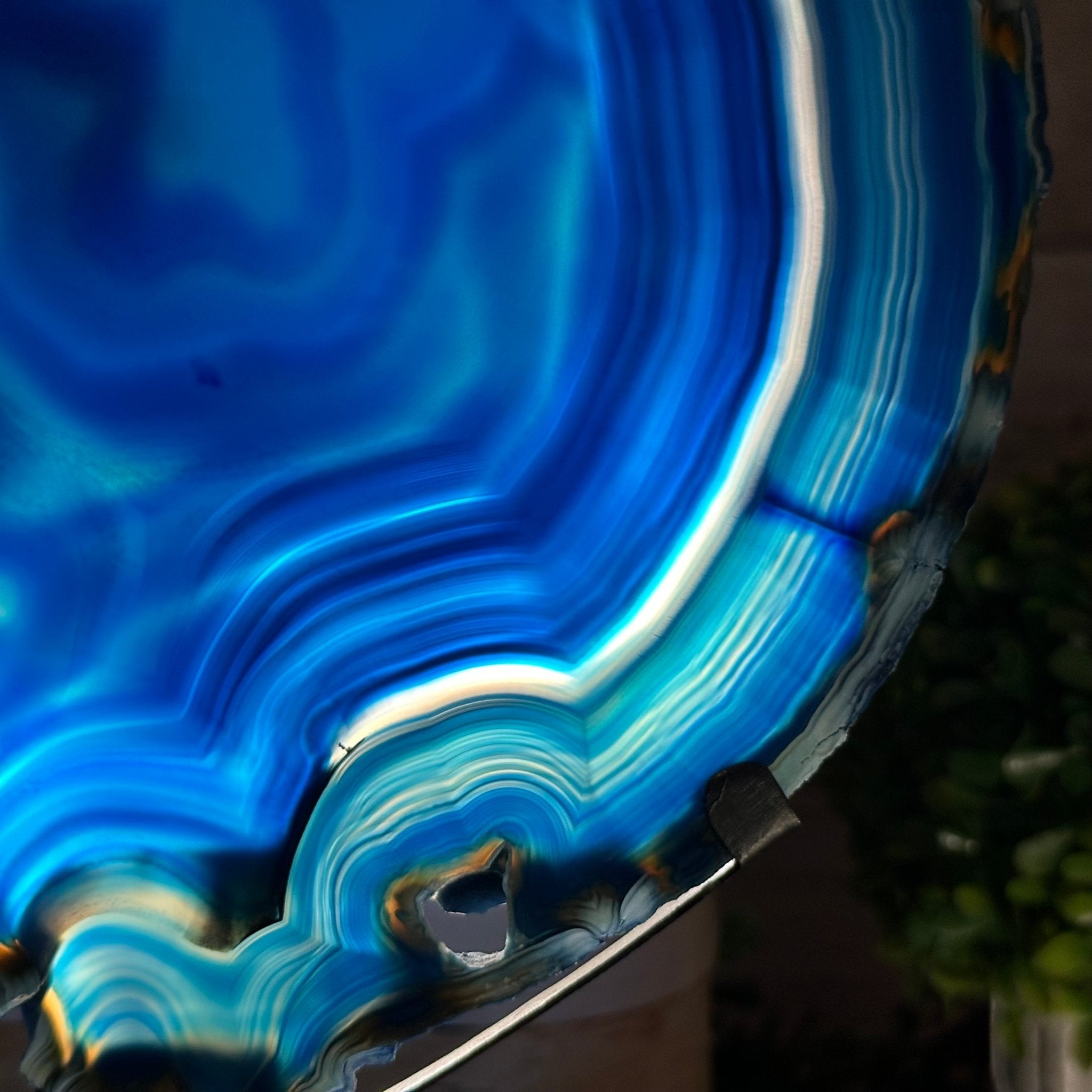Brazilian Blue Agate Slice on a Metal Stand, 11.5" Tall #5055-0134 - Brazil GemsBrazil GemsBrazilian Blue Agate Slice on a Metal Stand, 11.5" Tall #5055-0134Slices on Fixed Bases5055-0134