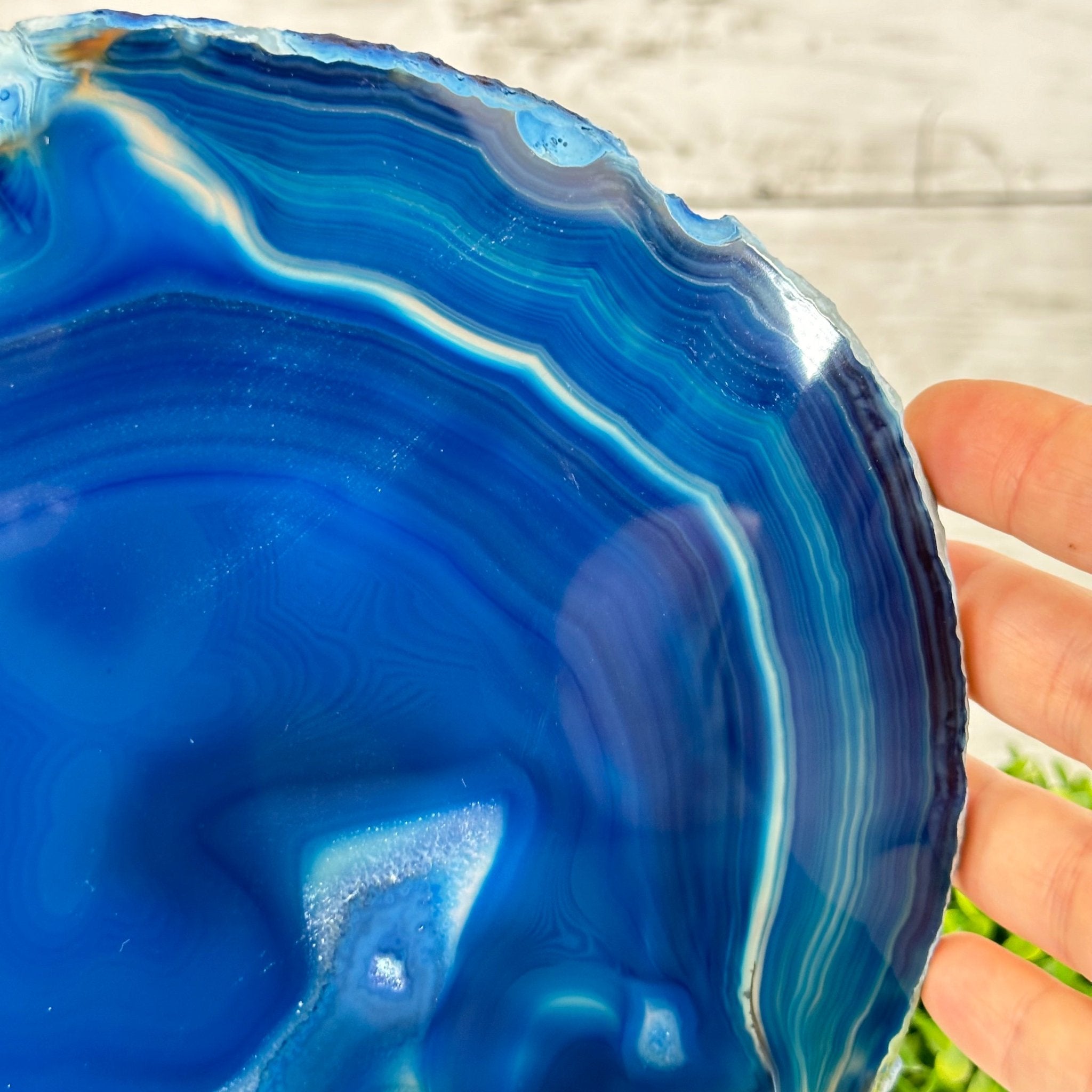 Brazilian Blue Agate Slice on a Metal Stand, 11.5" Tall #5055-0134 - Brazil GemsBrazil GemsBrazilian Blue Agate Slice on a Metal Stand, 11.5" Tall #5055-0134Slices on Fixed Bases5055-0134