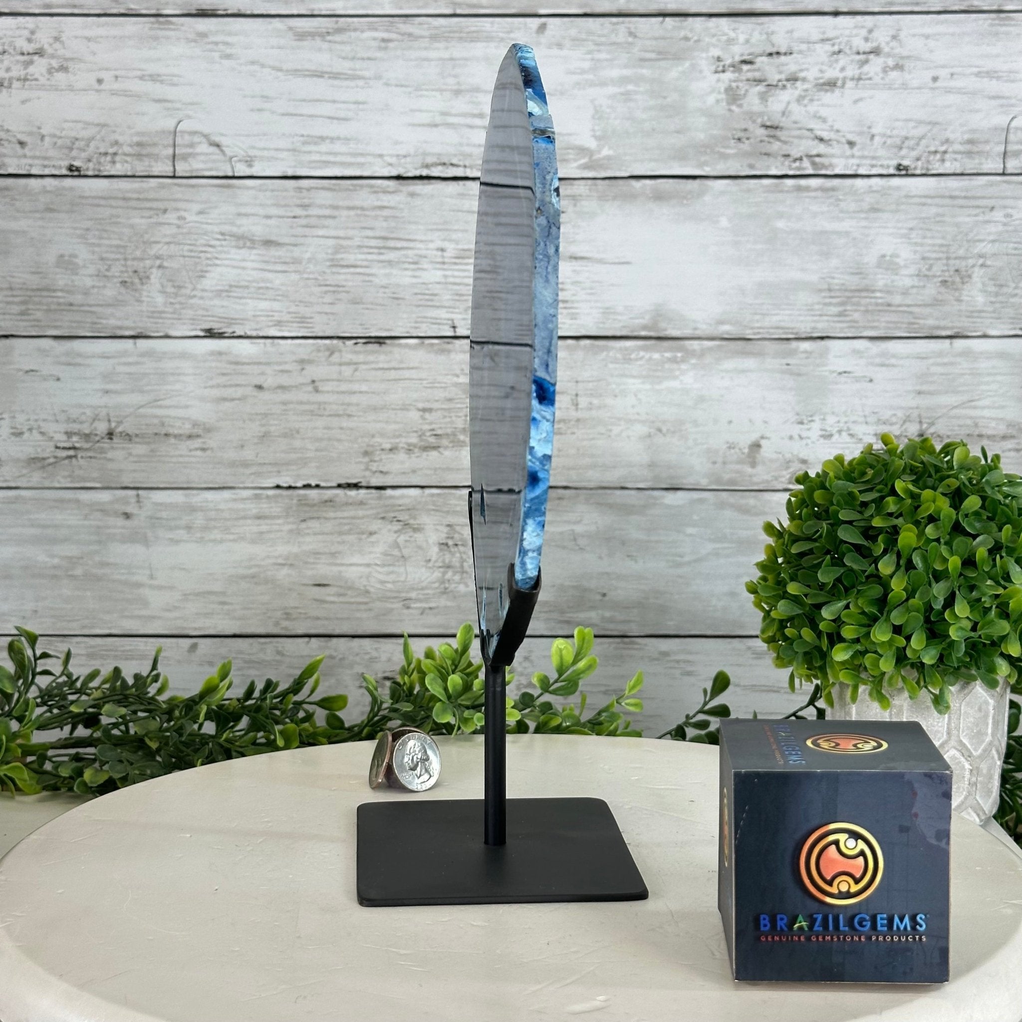 Brazilian Blue Agate Slice on a Metal Stand, 11.5" Tall #5055-0134 - Brazil GemsBrazil GemsBrazilian Blue Agate Slice on a Metal Stand, 11.5" Tall #5055-0134Slices on Fixed Bases5055-0134