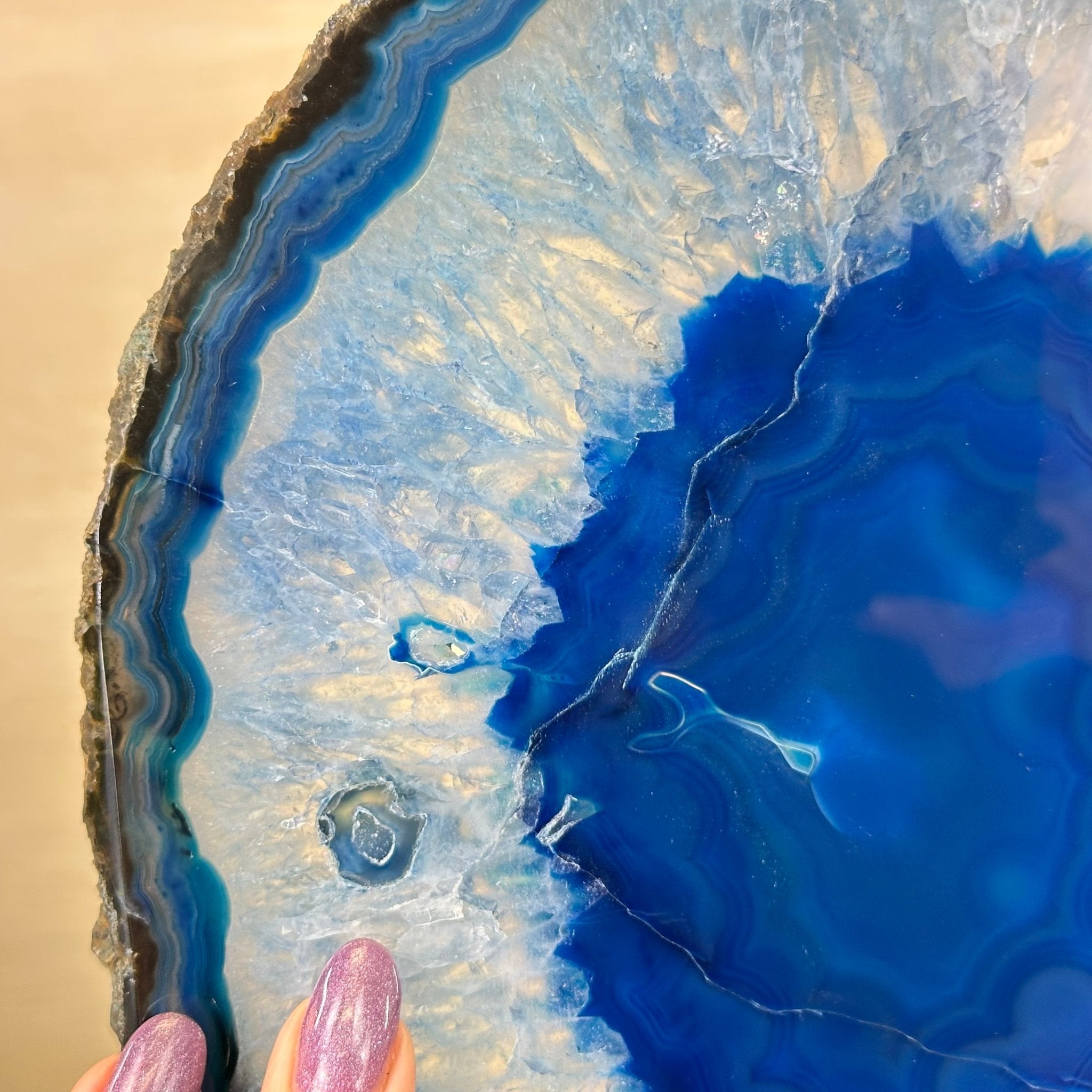 Brazilian Blue Agate Slice on a Metal Stand, 12.3" Tall #5055 - 0146 - Brazil GemsBrazil GemsBrazilian Blue Agate Slice on a Metal Stand, 12.3" Tall #5055 - 0146Slices on Fixed Bases5055 - 0146