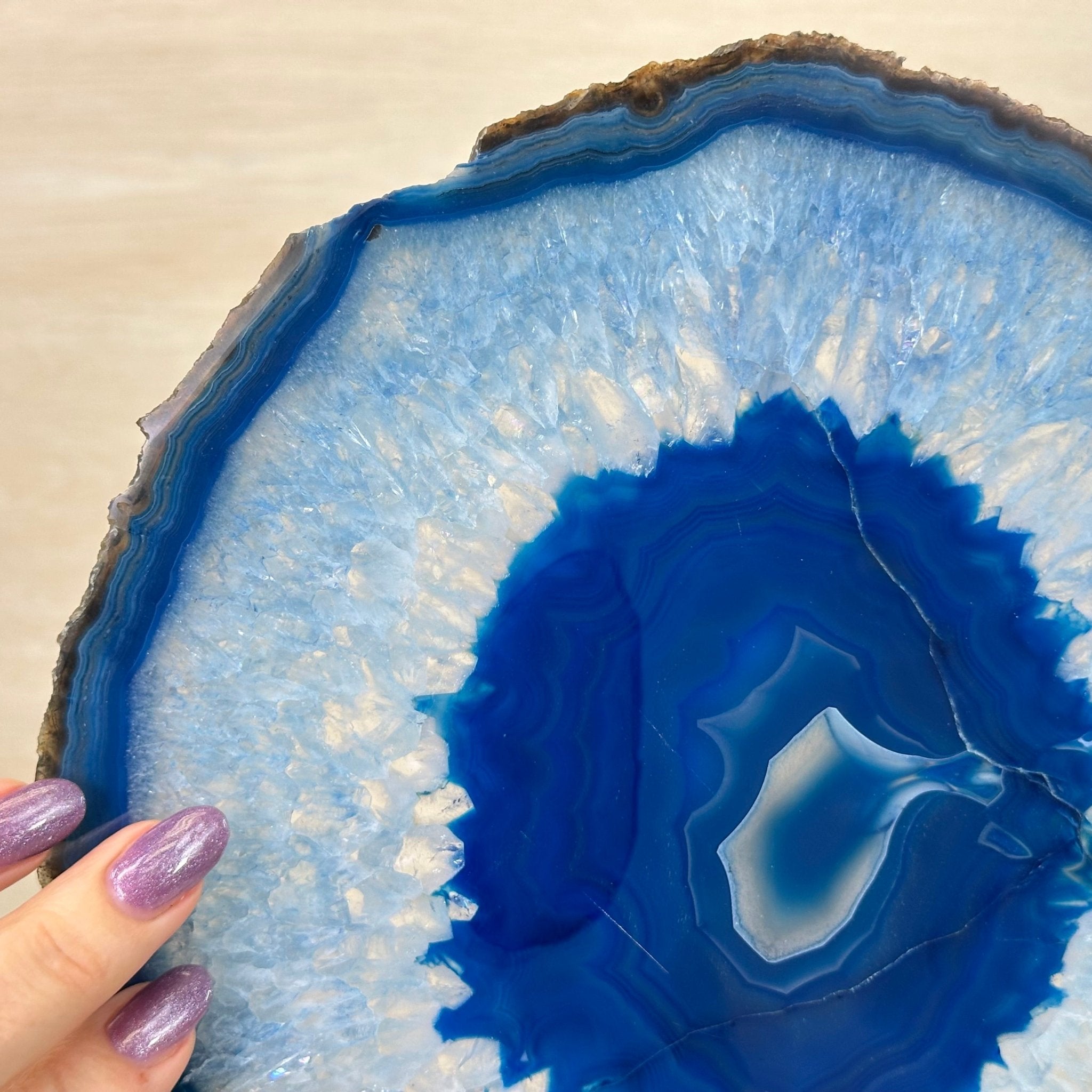 Brazilian Blue Agate Slice on a Metal Stand, 12.3" Tall #5055 - 0146 - Brazil GemsBrazil GemsBrazilian Blue Agate Slice on a Metal Stand, 12.3" Tall #5055 - 0146Slices on Fixed Bases5055 - 0146