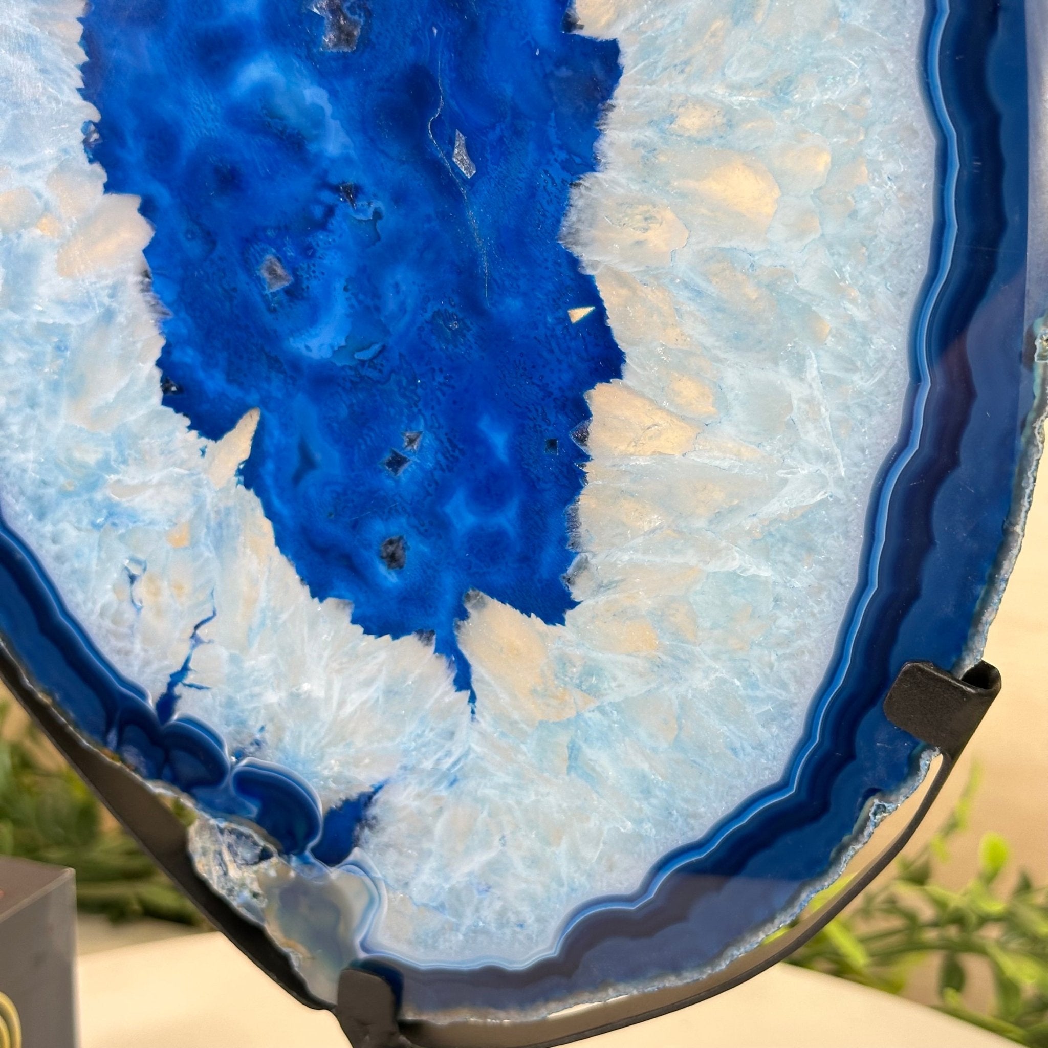 Brazilian Blue Agate Slice on a Metal Stand, 13" Tall #5055 - 0154 - Brazil GemsBrazil GemsBrazilian Blue Agate Slice on a Metal Stand, 13" Tall #5055 - 0154Slices on Fixed Bases5055 - 0154