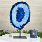 Brazilian Blue Agate Slice on a Metal Stand, 13" Tall #5055 - 0154 - Brazil GemsBrazil GemsBrazilian Blue Agate Slice on a Metal Stand, 13" Tall #5055 - 0154Slices on Fixed Bases5055 - 0154