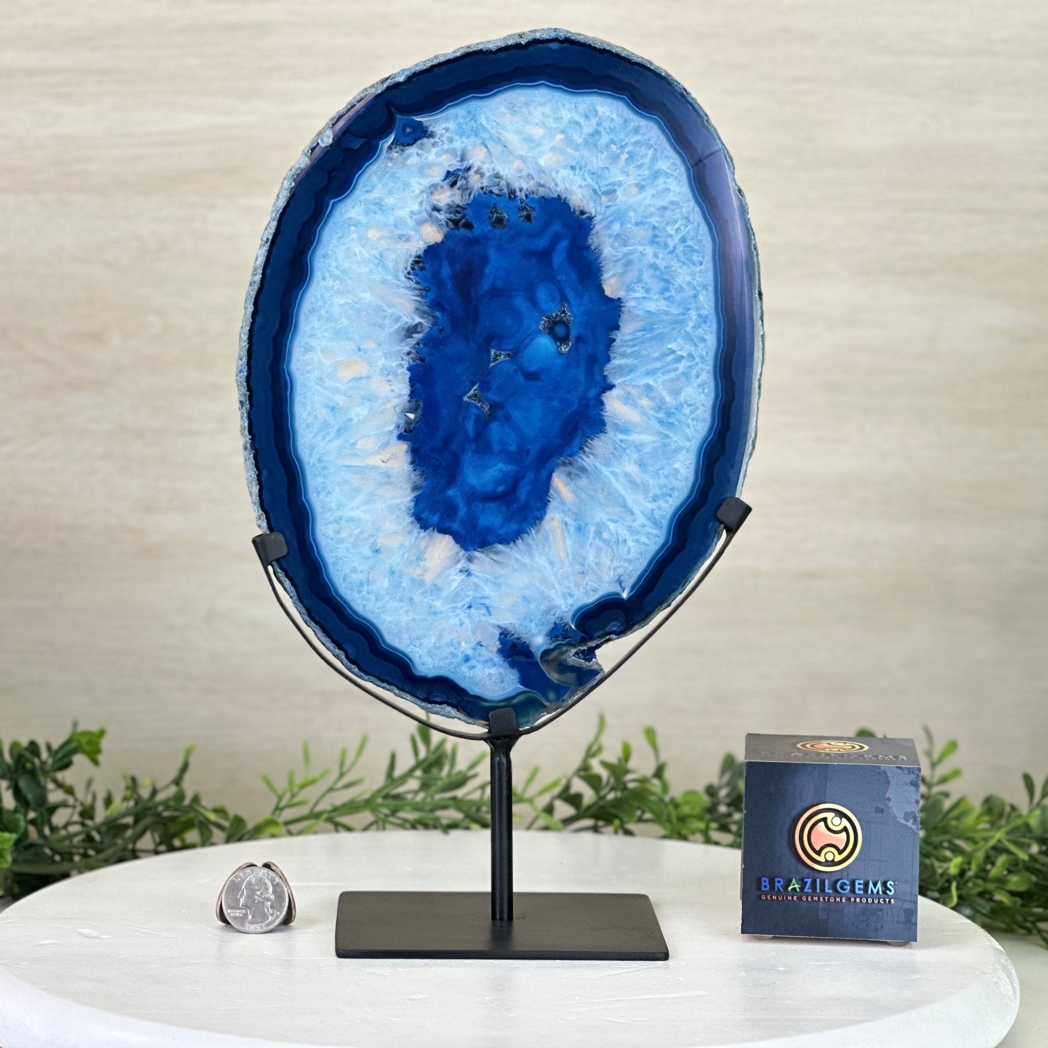 Brazilian Blue Agate Slice on a Metal Stand, 13" Tall #5055 - 0154 - Brazil GemsBrazil GemsBrazilian Blue Agate Slice on a Metal Stand, 13" Tall #5055 - 0154Slices on Fixed Bases5055 - 0154