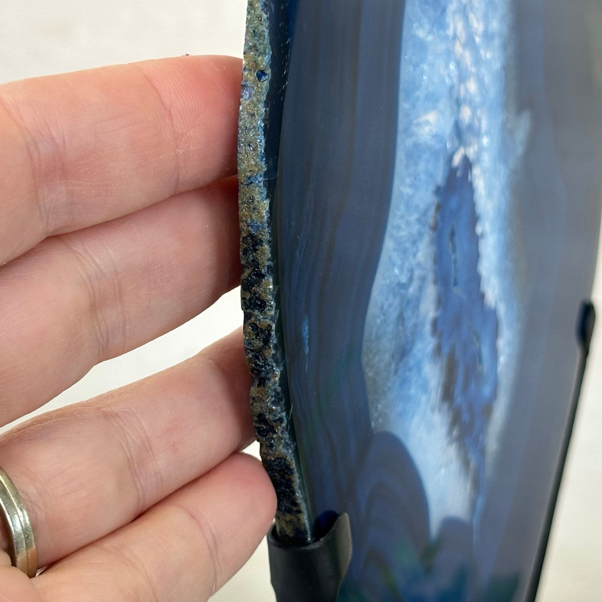 Brazilian Blue Agate Slice on a Metal Stand, 13.2" Tall #5055 - 0140 - Brazil GemsBrazil GemsBrazilian Blue Agate Slice on a Metal Stand, 13.2" Tall #5055 - 0140Slices on Fixed Bases5055 - 0140
