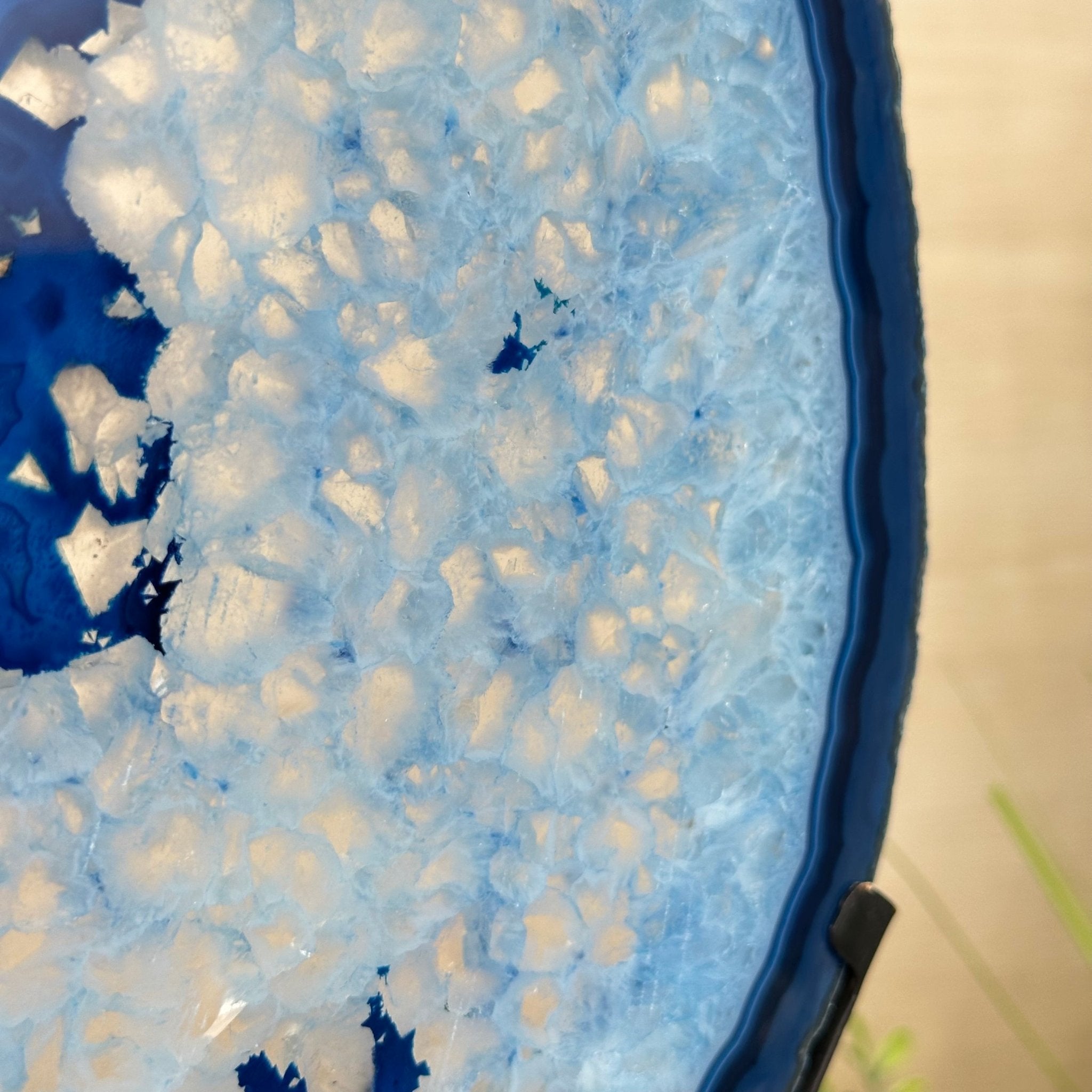 Brazilian Blue Agate Slice on a Metal Stand, 13.2" Tall #5055 - 0151 - Brazil GemsBrazil GemsBrazilian Blue Agate Slice on a Metal Stand, 13.2" Tall #5055 - 0151Slices on Fixed Bases5055 - 0151