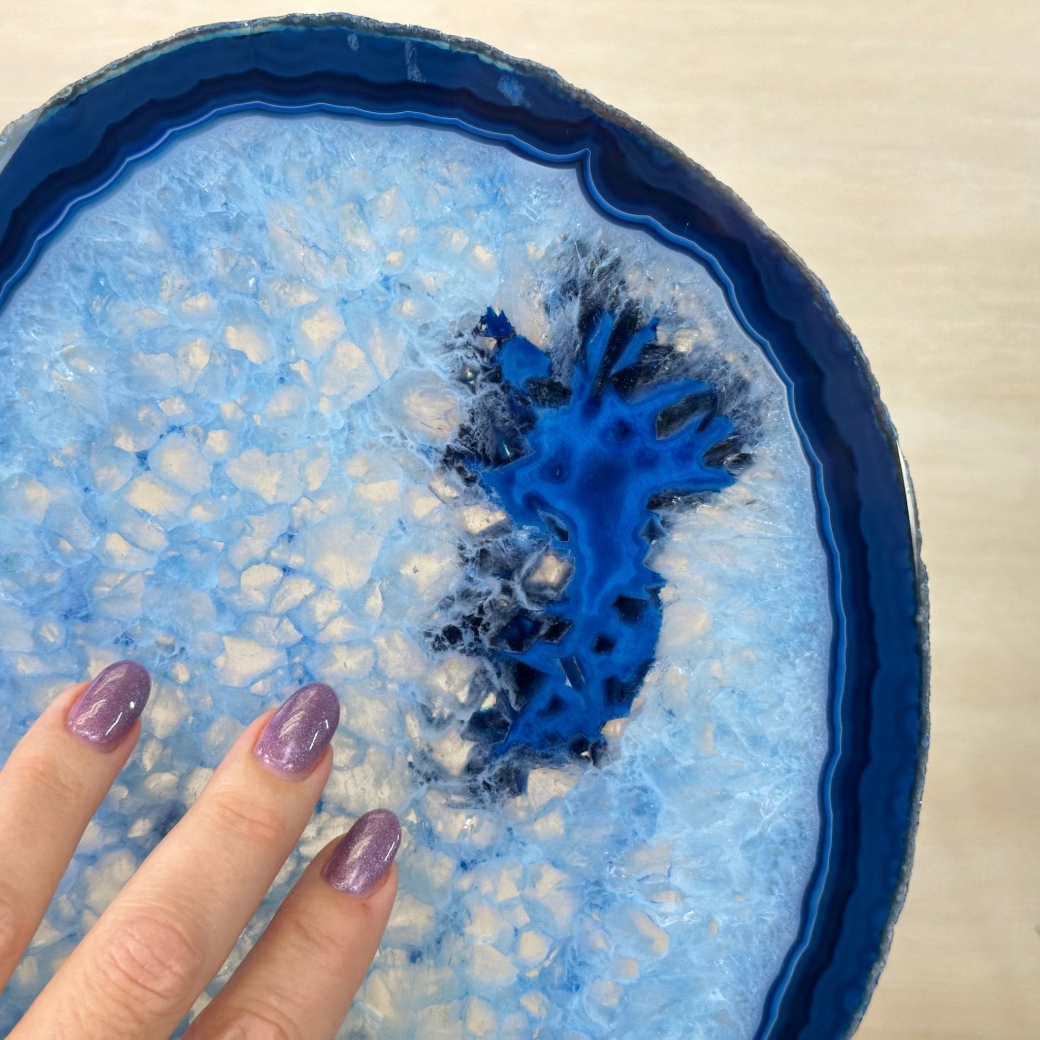 Brazilian Blue Agate Slice on a Metal Stand, 13.2" Tall #5055 - 0151 - Brazil GemsBrazil GemsBrazilian Blue Agate Slice on a Metal Stand, 13.2" Tall #5055 - 0151Slices on Fixed Bases5055 - 0151