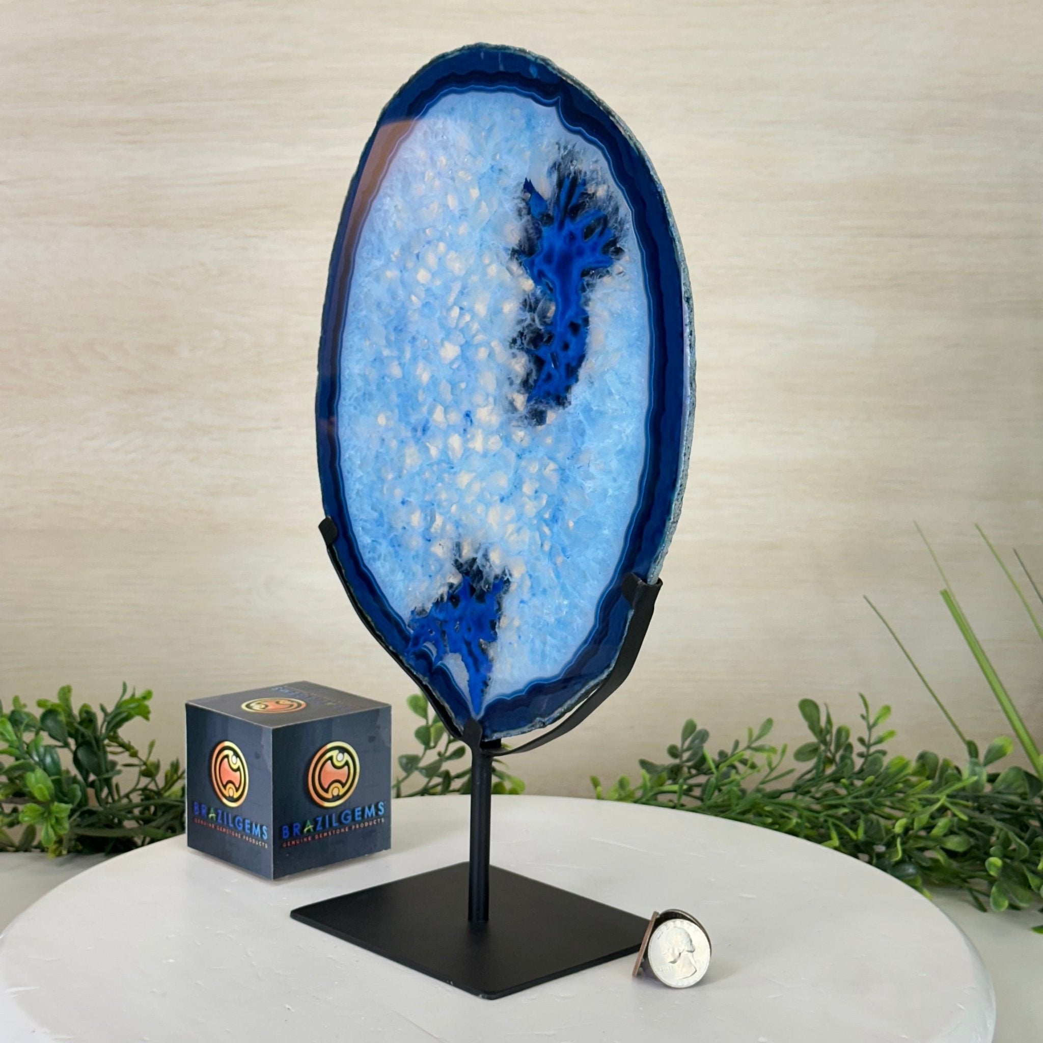 Brazilian Blue Agate Slice on a Metal Stand, 13.2" Tall #5055 - 0151 - Brazil GemsBrazil GemsBrazilian Blue Agate Slice on a Metal Stand, 13.2" Tall #5055 - 0151Slices on Fixed Bases5055 - 0151