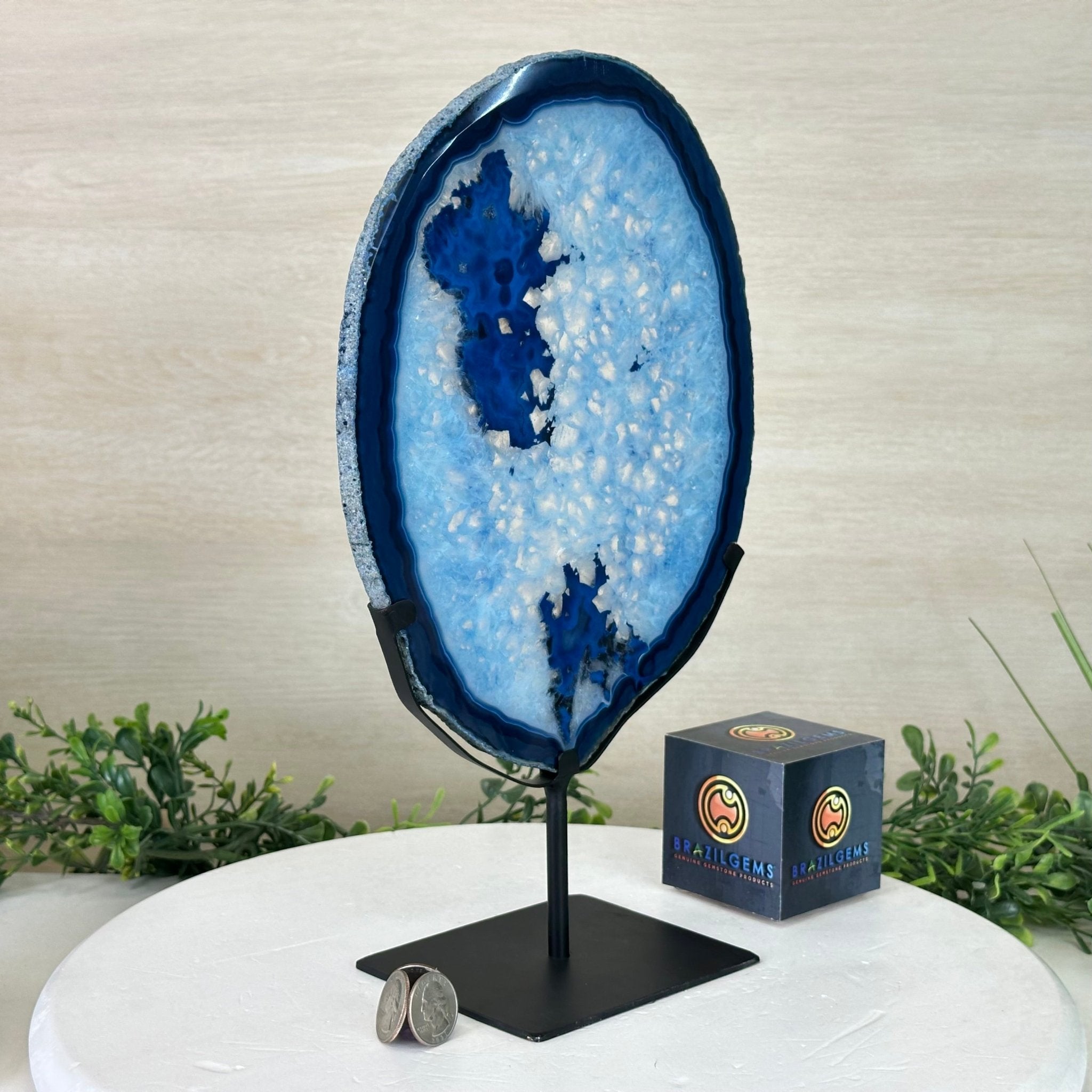 Brazilian Blue Agate Slice on a Metal Stand, 13.2" Tall #5055 - 0151 - Brazil GemsBrazil GemsBrazilian Blue Agate Slice on a Metal Stand, 13.2" Tall #5055 - 0151Slices on Fixed Bases5055 - 0151