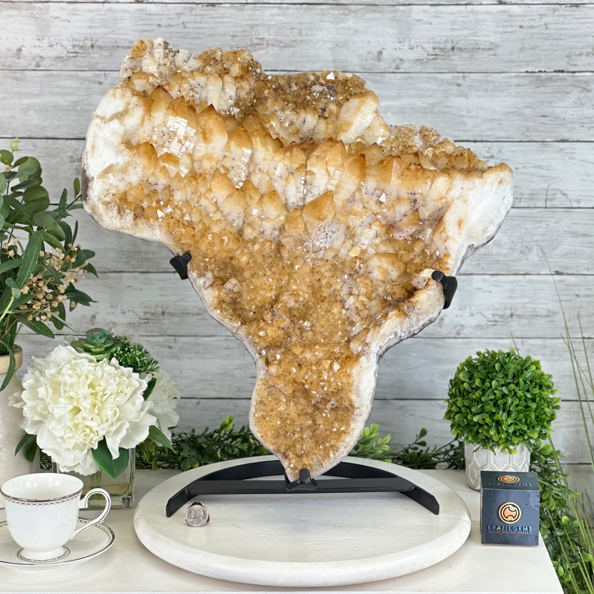 Brazilian Citrine Cluster on a Metal Stand, 37.5 lbs & 20.8" Tall #5496 - 0061 - Brazil GemsBrazil GemsBrazilian Citrine Cluster on a Metal Stand, 37.5 lbs & 20.8" Tall #5496 - 0061Clusters on Fixed Bases5496 - 0061