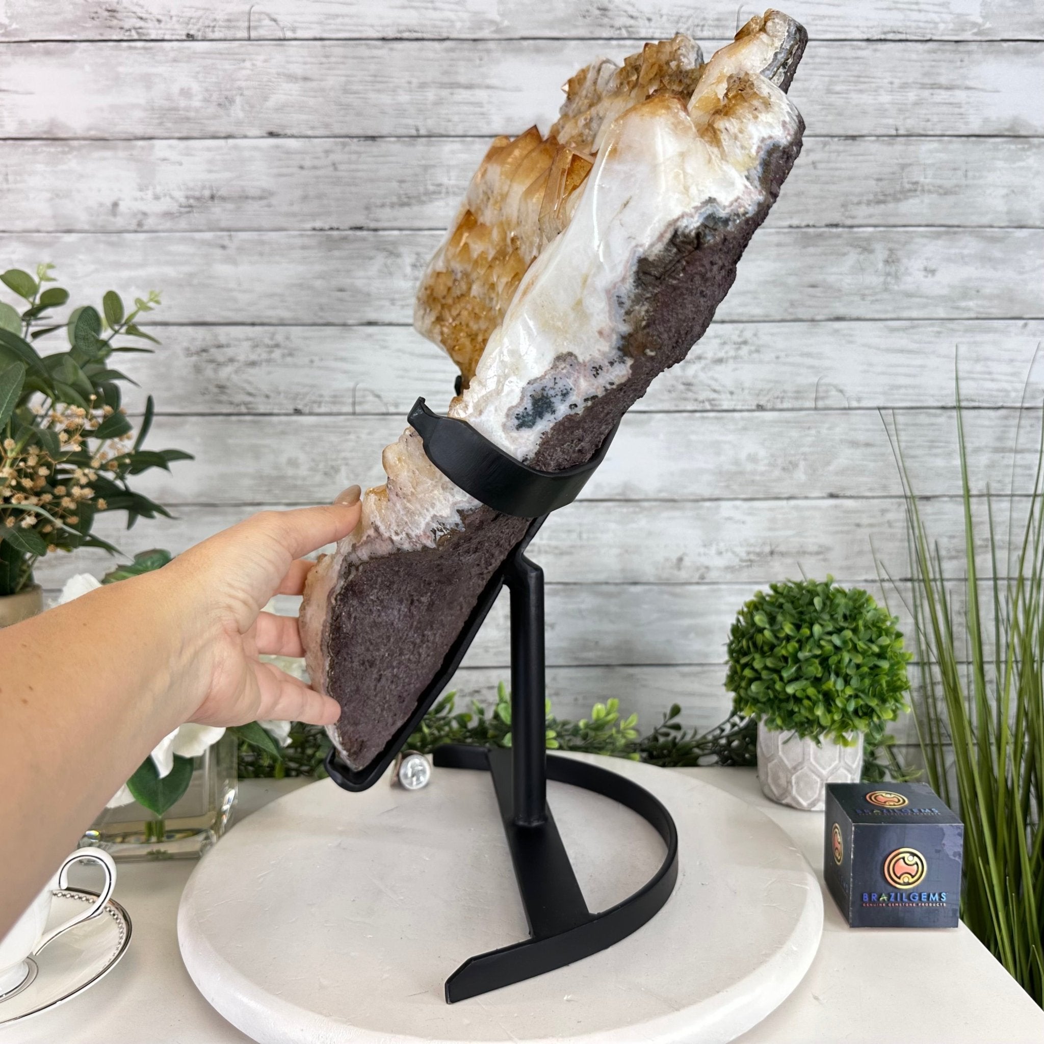 Brazilian Citrine Cluster on a Metal Stand, 37.5 lbs & 20.8" Tall #5496 - 0061 - Brazil GemsBrazil GemsBrazilian Citrine Cluster on a Metal Stand, 37.5 lbs & 20.8" Tall #5496 - 0061Clusters on Fixed Bases5496 - 0061