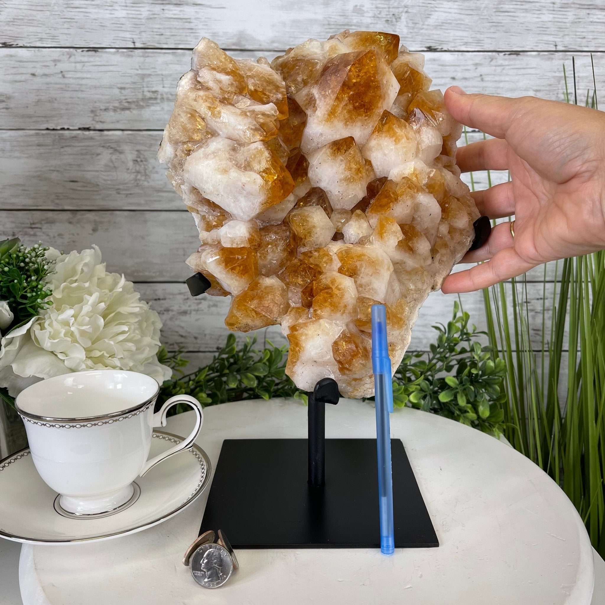 Brazilian Citrine Crystal Cluster, metal base, 14.1 lbs & 12.5" Tall Model #5496-0038 by Brazil Gems - Brazil GemsBrazil GemsBrazilian Citrine Crystal Cluster, metal base, 14.1 lbs & 12.5" Tall Model #5496-0038 by Brazil GemsClusters on Fixed Bases5496-0038