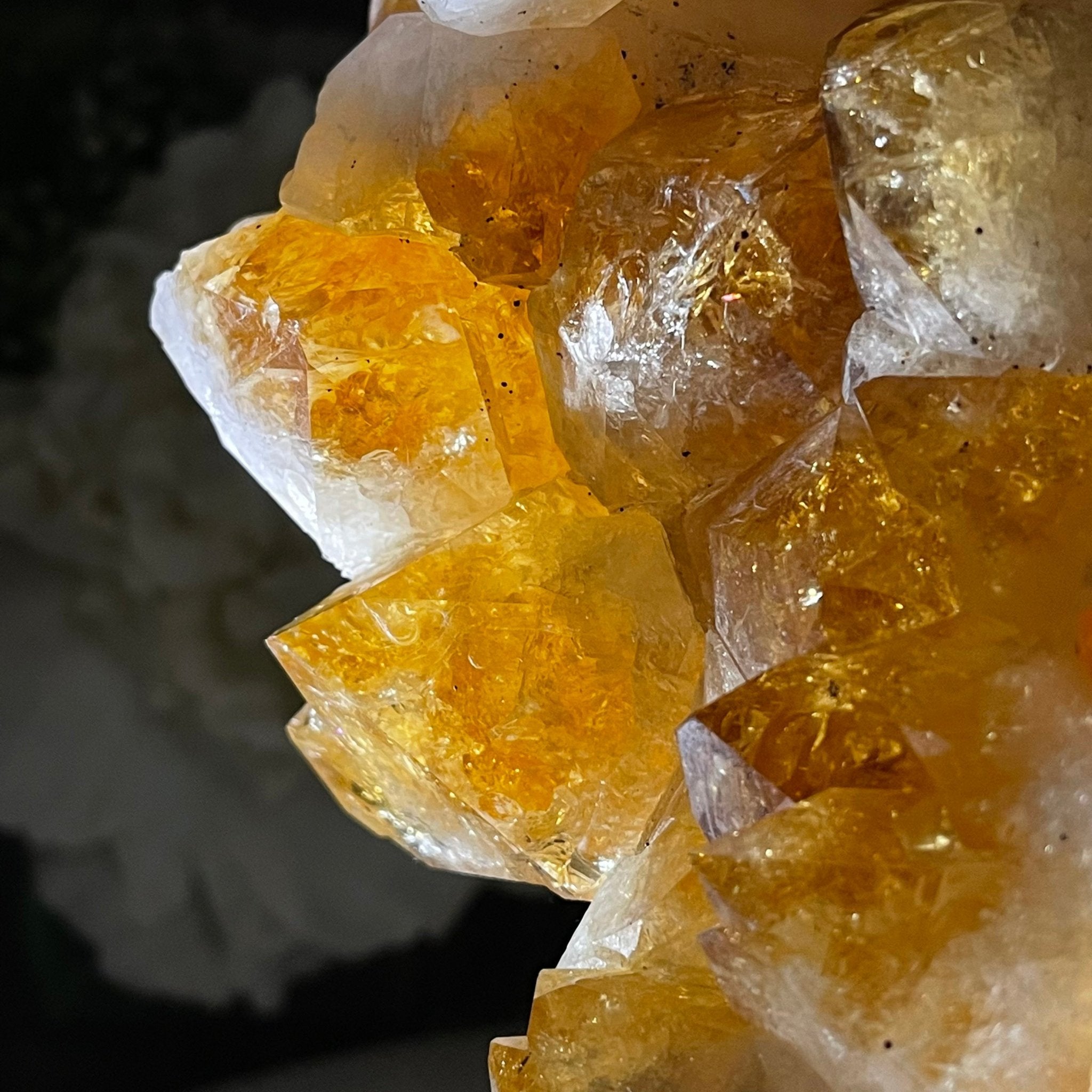 Brazilian Citrine Crystal Cluster, metal base, 14.1 lbs & 12.5" Tall Model #5496-0038 by Brazil Gems - Brazil GemsBrazil GemsBrazilian Citrine Crystal Cluster, metal base, 14.1 lbs & 12.5" Tall Model #5496-0038 by Brazil GemsClusters on Fixed Bases5496-0038