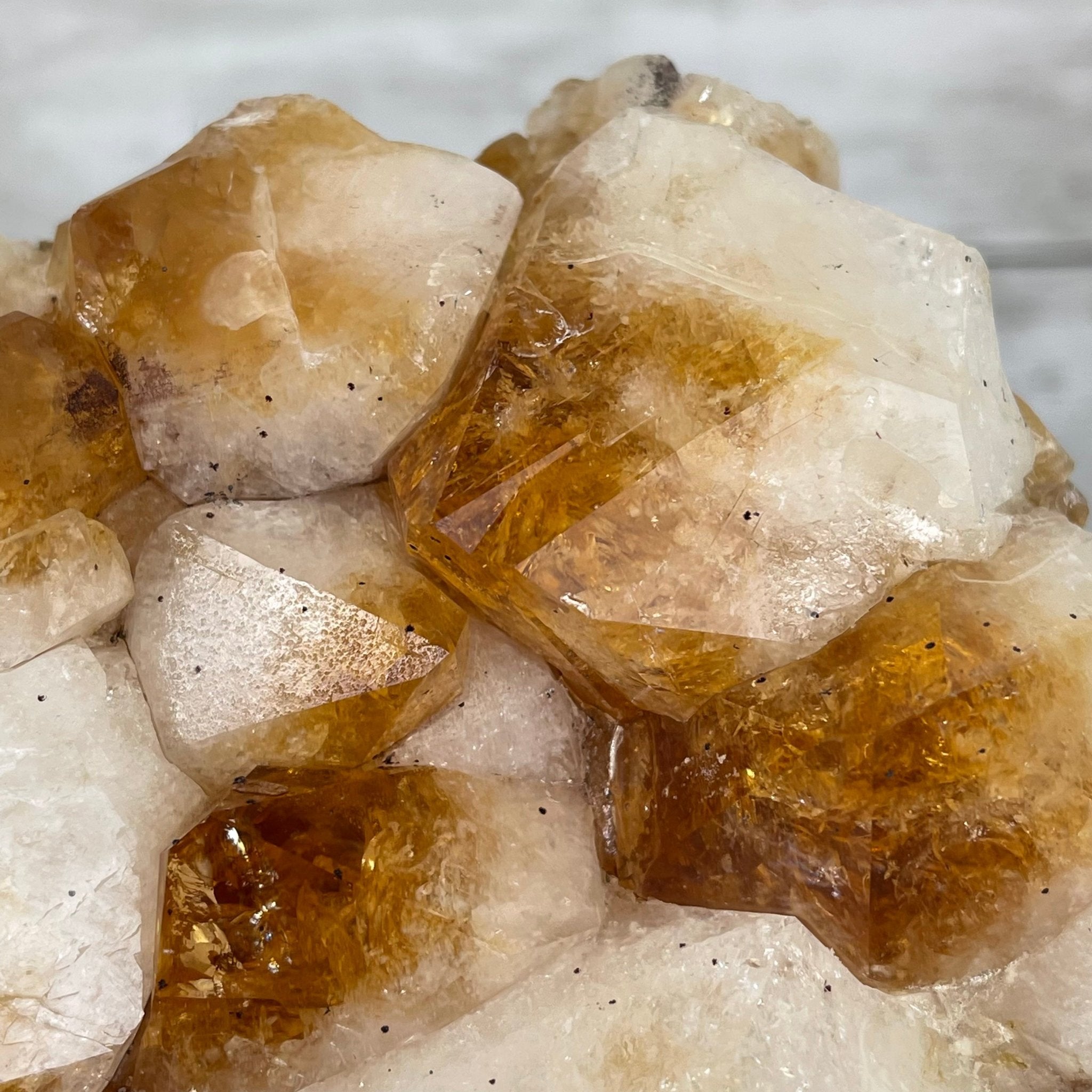 Brazilian Citrine Crystal Cluster, metal base, 21.6 lbs & 10.8" Tall Model #5496-0048 by Brazil Gems - Brazil GemsBrazil GemsBrazilian Citrine Crystal Cluster, metal base, 21.6 lbs & 10.8" Tall Model #5496-0048 by Brazil GemsClusters on Fixed Bases5496-0048