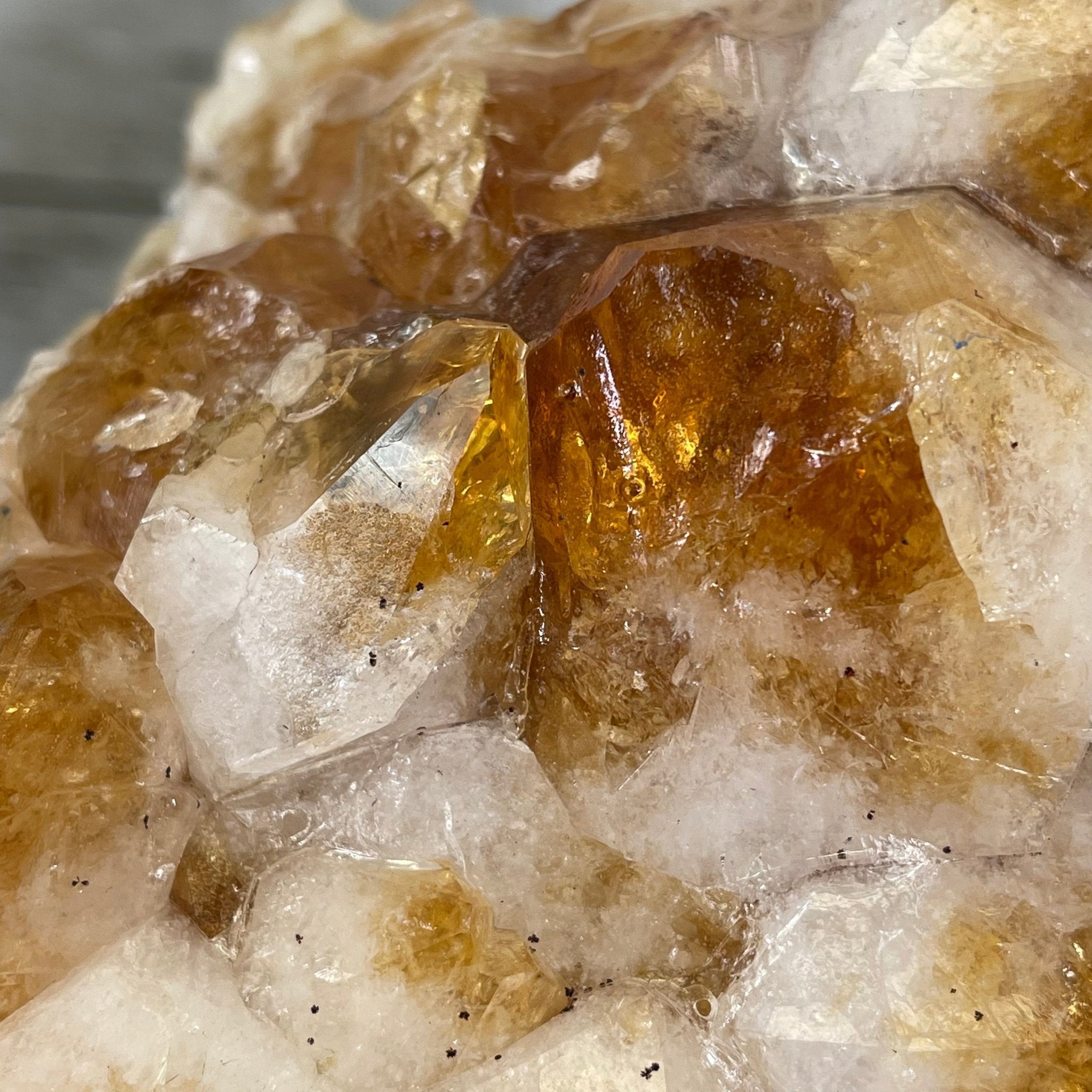 Brazilian Citrine Crystal Cluster, metal base, 21.6 lbs & 10.8" Tall Model #5496-0048 by Brazil Gems - Brazil GemsBrazil GemsBrazilian Citrine Crystal Cluster, metal base, 21.6 lbs & 10.8" Tall Model #5496-0048 by Brazil GemsClusters on Fixed Bases5496-0048