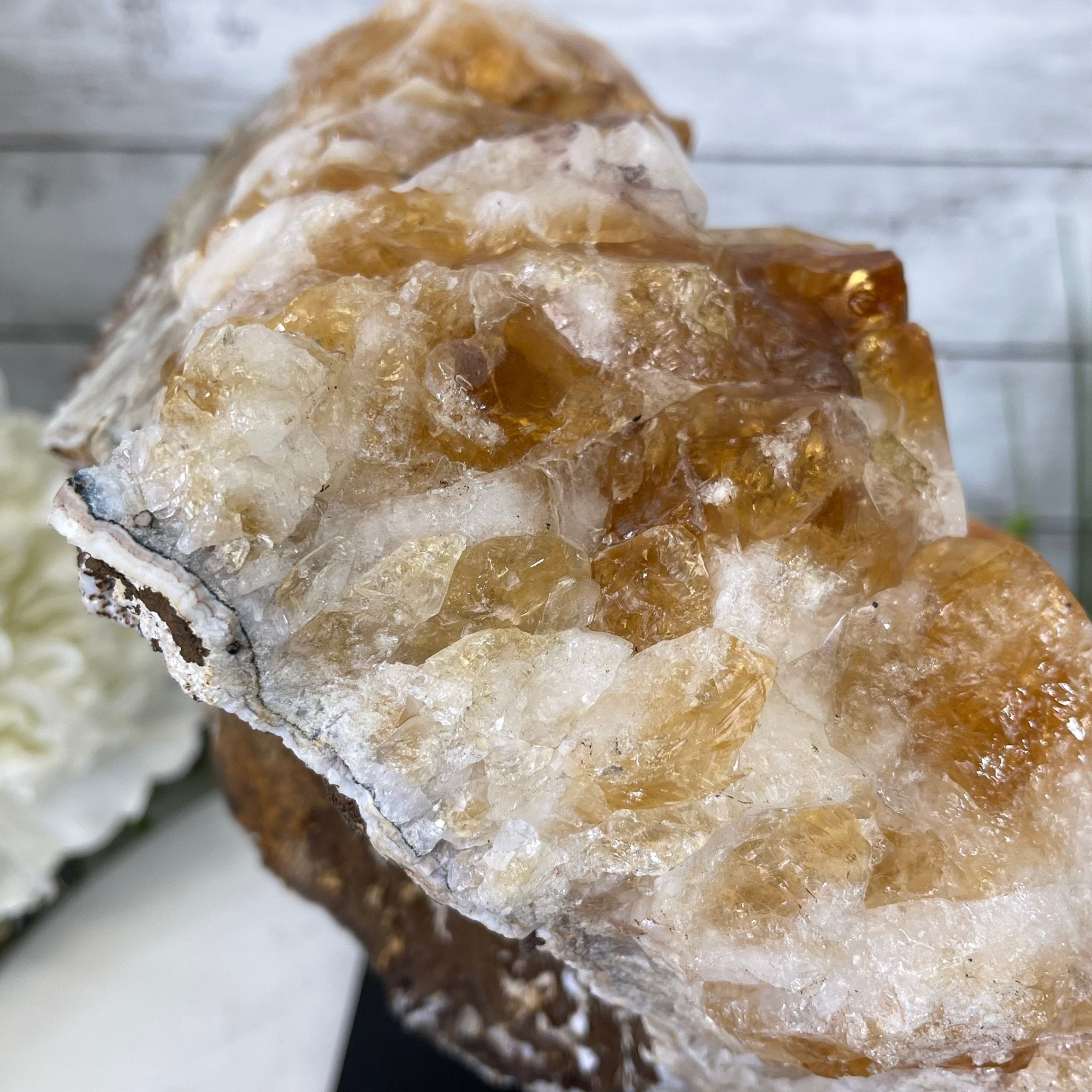 Brazilian Citrine Crystal Cluster, metal base, 21.6 lbs & 10.8" Tall Model #5496-0048 by Brazil Gems - Brazil GemsBrazil GemsBrazilian Citrine Crystal Cluster, metal base, 21.6 lbs & 10.8" Tall Model #5496-0048 by Brazil GemsClusters on Fixed Bases5496-0048