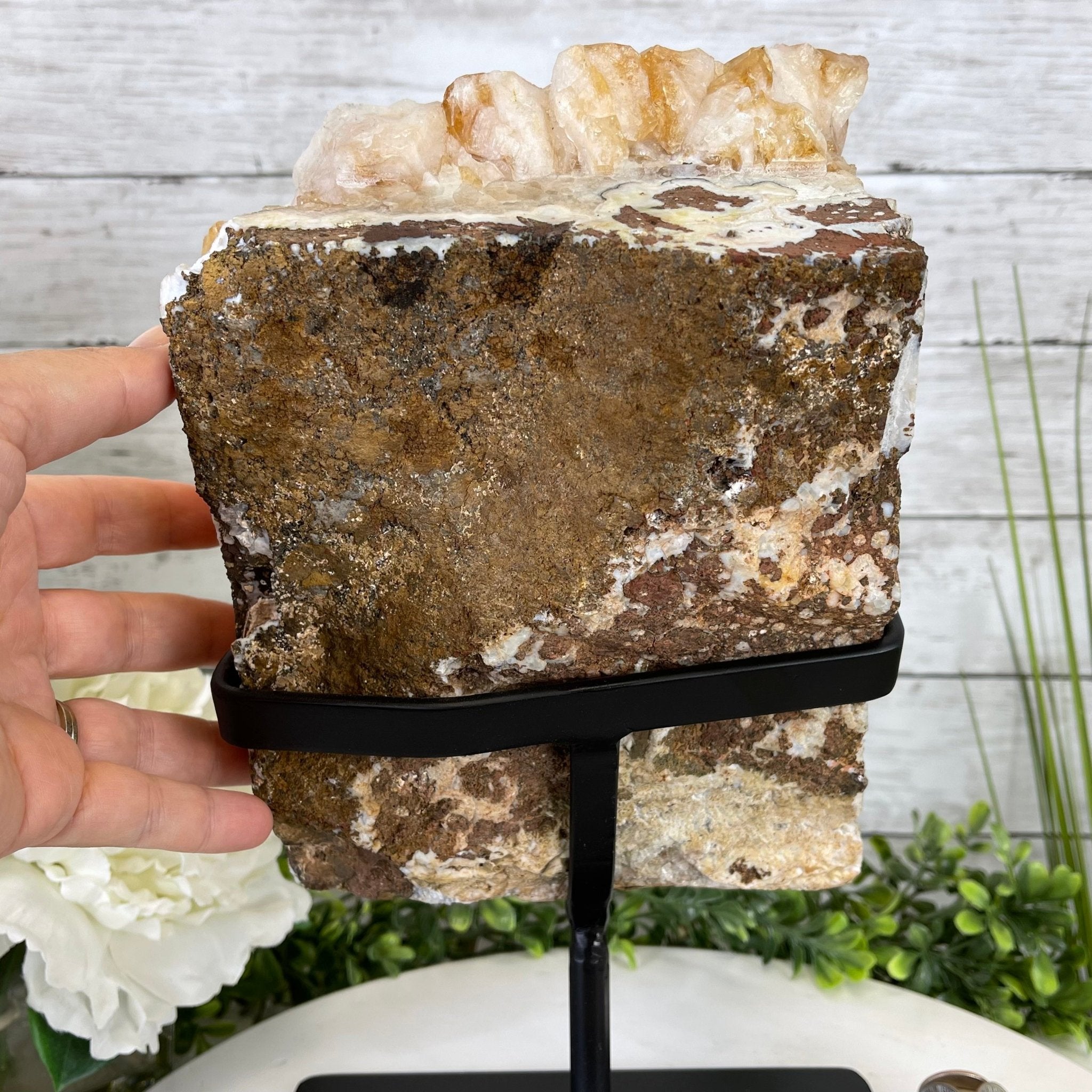 Brazilian Citrine Crystal Cluster, metal base, 21.8 lbs & 13" Tall Model #5496-0049 by Brazil Gems - Brazil GemsBrazil GemsBrazilian Citrine Crystal Cluster, metal base, 21.8 lbs & 13" Tall Model #5496-0049 by Brazil GemsClusters on Fixed Bases5496-0049