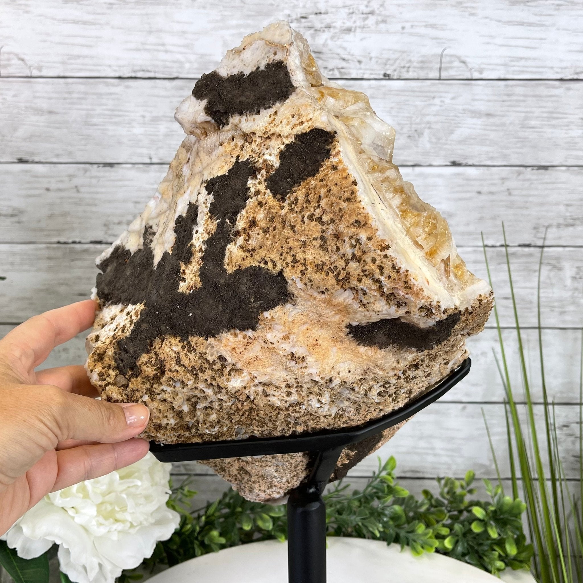 Brazilian Citrine Crystal Cluster, metal base, 26.2 lbs & 16.5" Tall Model #5496-0050 by Brazil Gems - Brazil GemsBrazil GemsBrazilian Citrine Crystal Cluster, metal base, 26.2 lbs & 16.5" Tall Model #5496-0050 by Brazil GemsClusters on Fixed Bases5496-0050