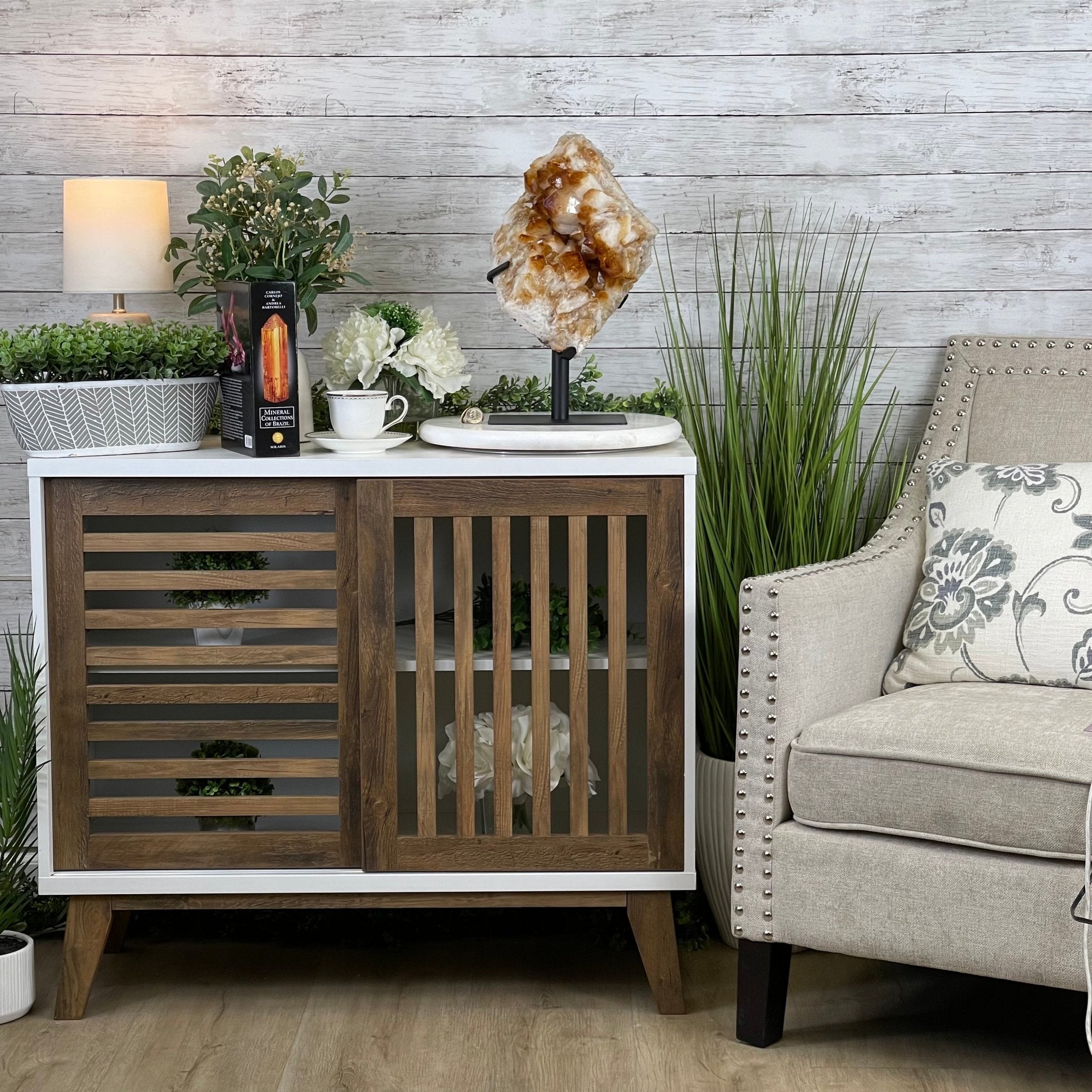 Brazilian Citrine Crystal Cluster, metal base, 26.2 lbs & 16.5" Tall Model #5496-0050 by Brazil Gems - Brazil GemsBrazil GemsBrazilian Citrine Crystal Cluster, metal base, 26.2 lbs & 16.5" Tall Model #5496-0050 by Brazil GemsClusters on Fixed Bases5496-0050