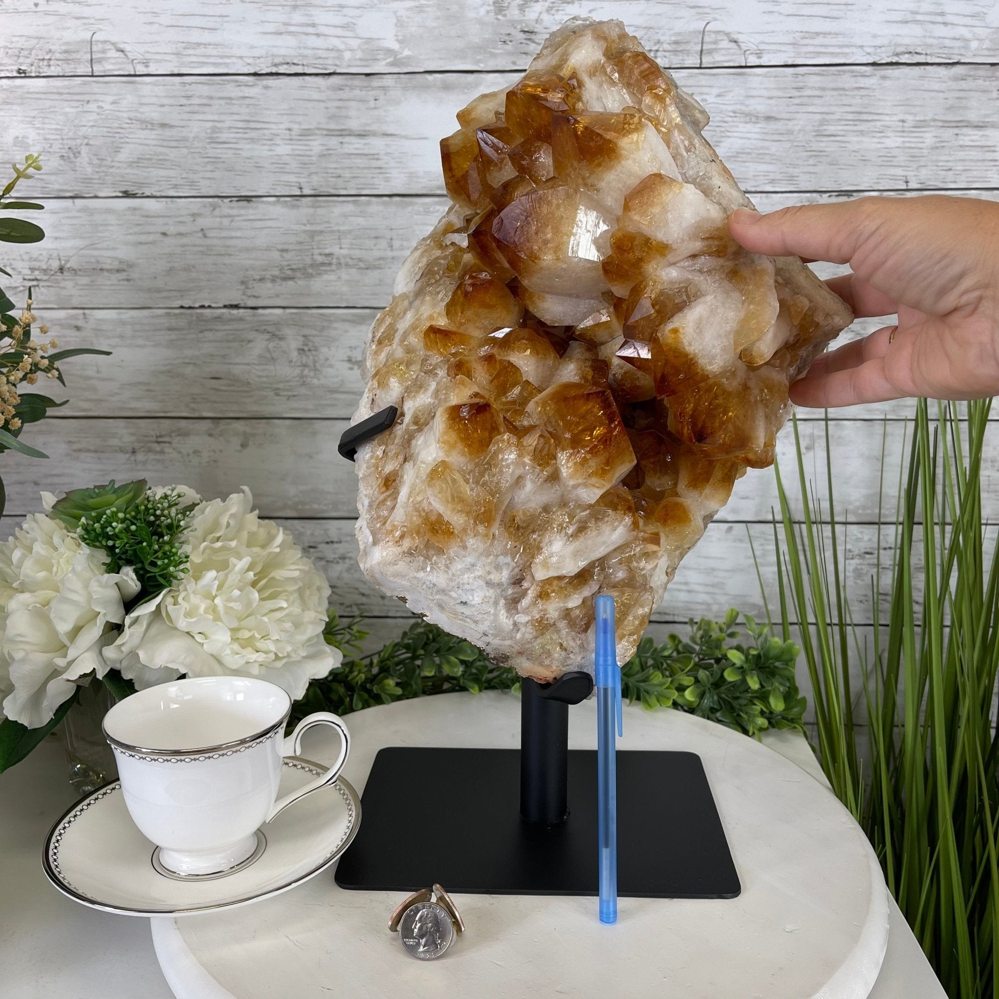 Brazilian Citrine Crystal Cluster, metal base, 26.2 lbs & 16.5" Tall Model #5496-0050 by Brazil Gems - Brazil GemsBrazil GemsBrazilian Citrine Crystal Cluster, metal base, 26.2 lbs & 16.5" Tall Model #5496-0050 by Brazil GemsClusters on Fixed Bases5496-0050