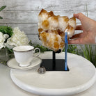 Brazilian Citrine Crystal Cluster, metal base, 7.3 lbs & 9.25" Tall Model #5496-0014 by Brazil Gems - Brazil GemsBrazil GemsBrazilian Citrine Crystal Cluster, metal base, 7.3 lbs & 9.25" Tall Model #5496-0014 by Brazil GemsClusters on Fixed Bases5496-0014