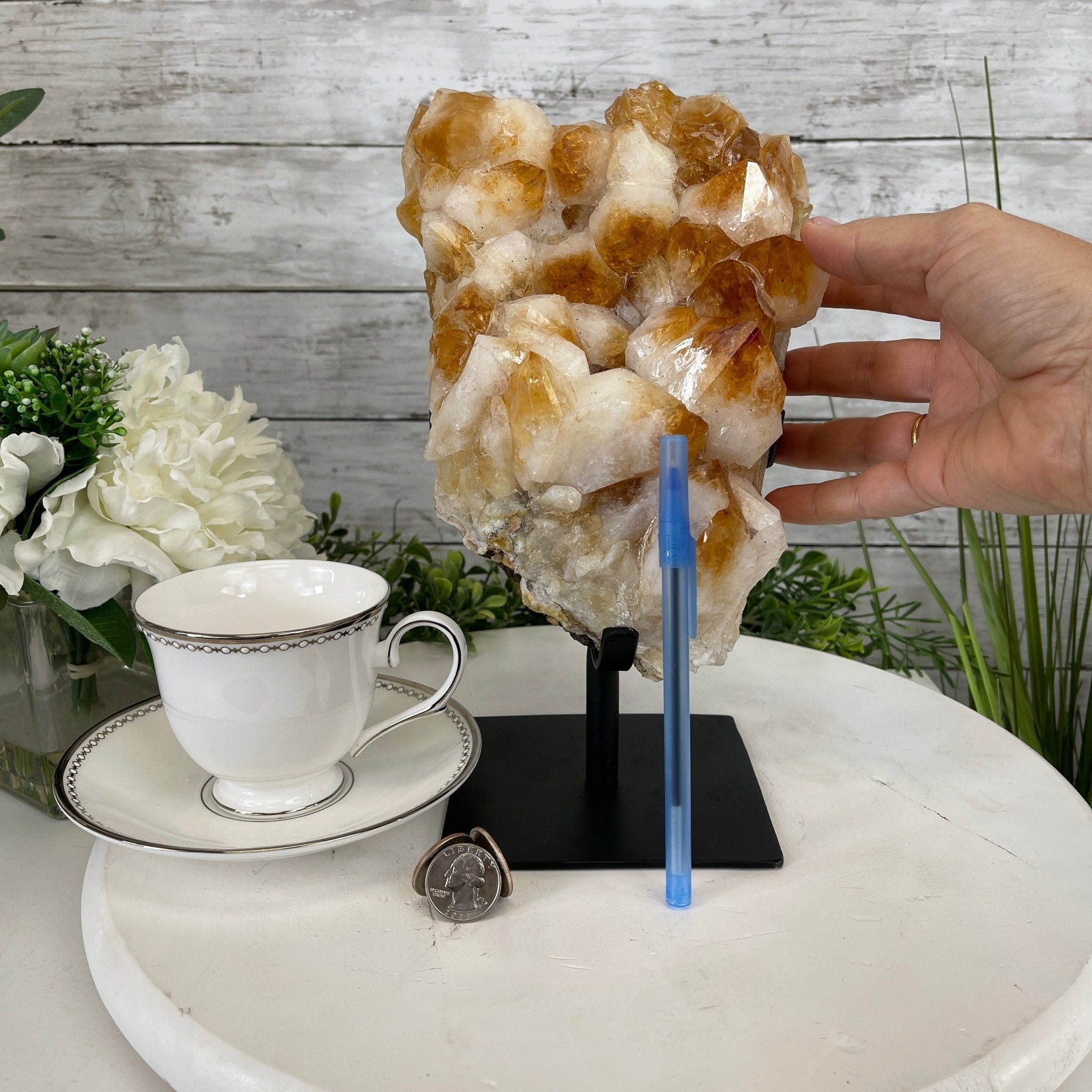Brazilian Citrine Crystal Cluster, metal base, 9.3 lbs & 10.5" Tall Model #5496-0022 by Brazil Gems - Brazil GemsBrazil GemsBrazilian Citrine Crystal Cluster, metal base, 9.3 lbs & 10.5" Tall Model #5496-0022 by Brazil GemsClusters on Fixed Bases5496-0022