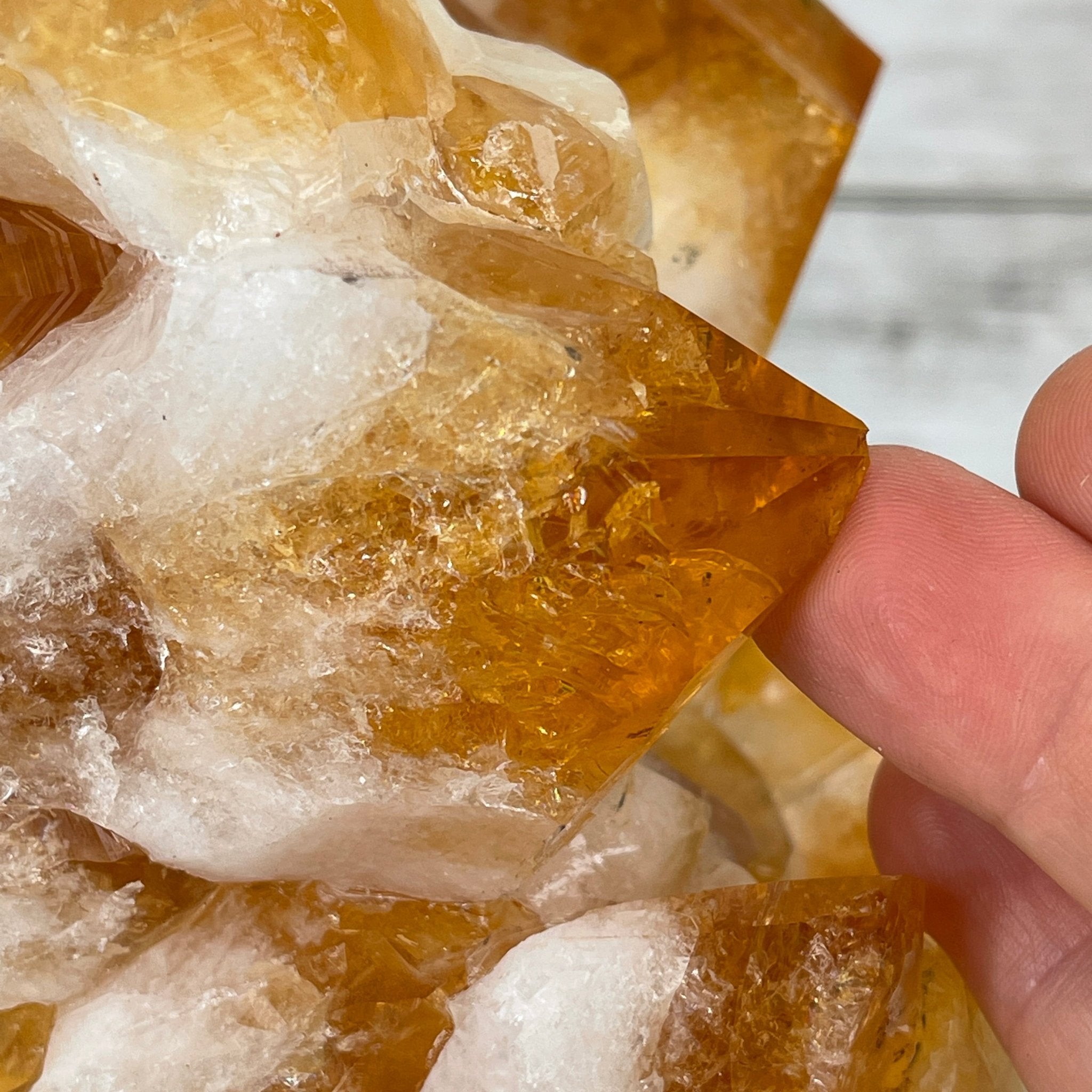 Brazilian Citrine Crystal Cluster, metal base, 9.5 lbs & 10" Tall Model #5496-0023 by Brazil Gems - Brazil GemsBrazil GemsBrazilian Citrine Crystal Cluster, metal base, 9.5 lbs & 10" Tall Model #5496-0023 by Brazil GemsClusters on Fixed Bases5496-0023