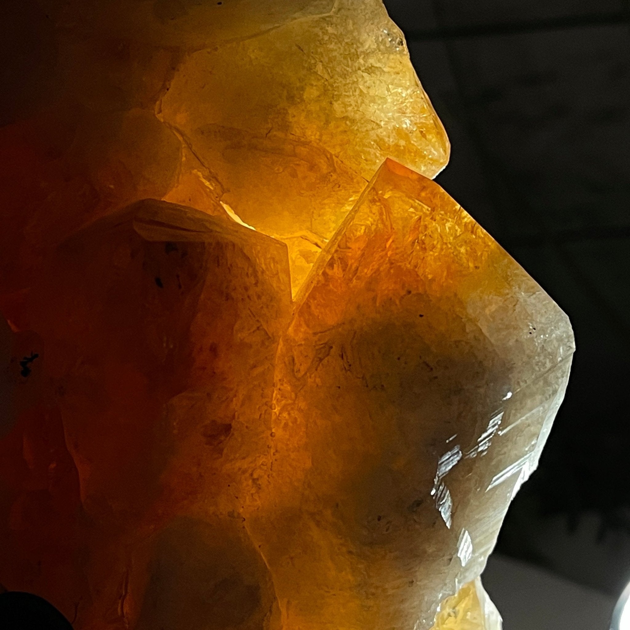 Brazilian Citrine Crystal Cluster, metal base, 9.5 lbs & 10" Tall Model #5496-0023 by Brazil Gems - Brazil GemsBrazil GemsBrazilian Citrine Crystal Cluster, metal base, 9.5 lbs & 10" Tall Model #5496-0023 by Brazil GemsClusters on Fixed Bases5496-0023