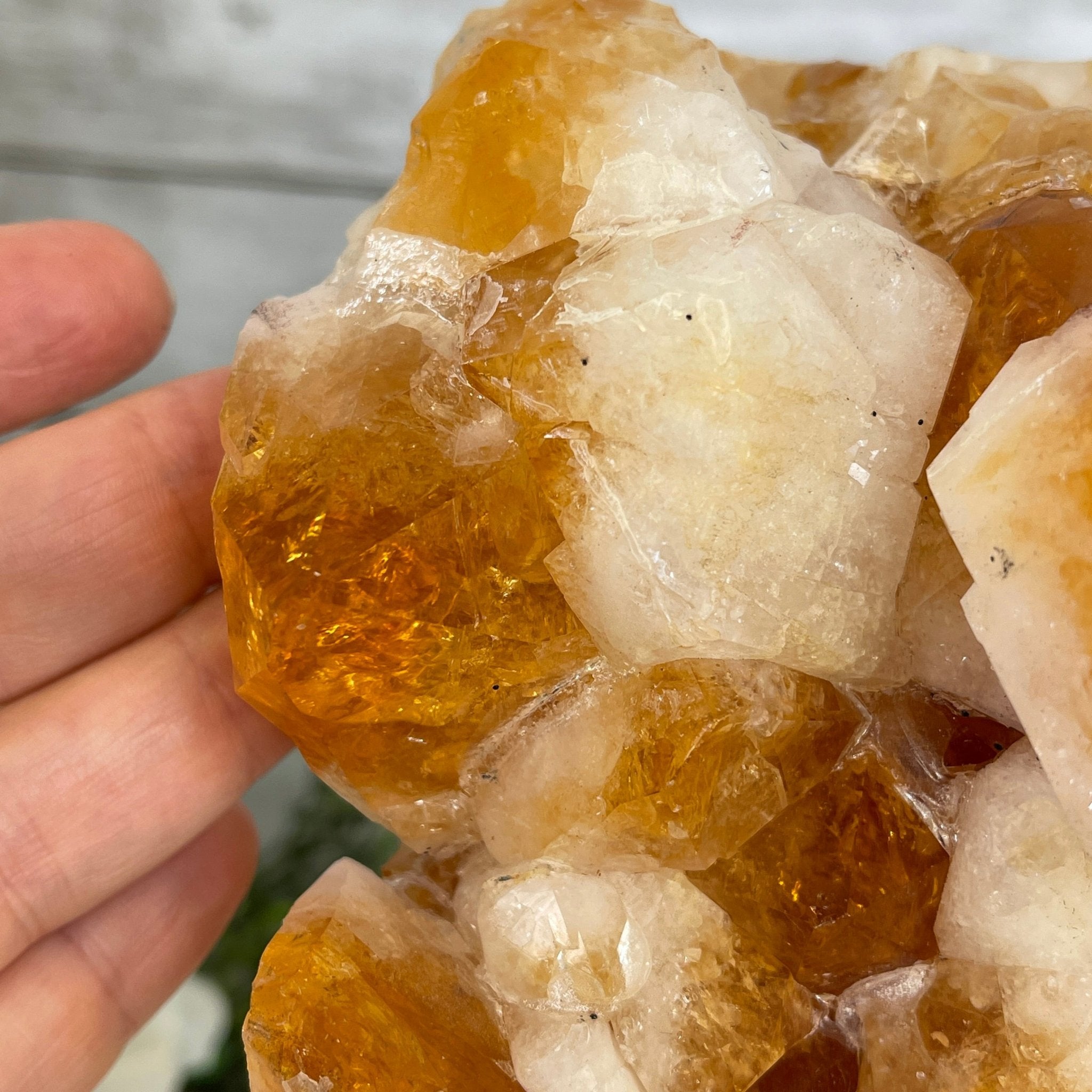 Brazilian Citrine Crystal Cluster, metal base, 9.5 lbs & 10" Tall Model #5496-0023 by Brazil Gems - Brazil GemsBrazil GemsBrazilian Citrine Crystal Cluster, metal base, 9.5 lbs & 10" Tall Model #5496-0023 by Brazil GemsClusters on Fixed Bases5496-0023