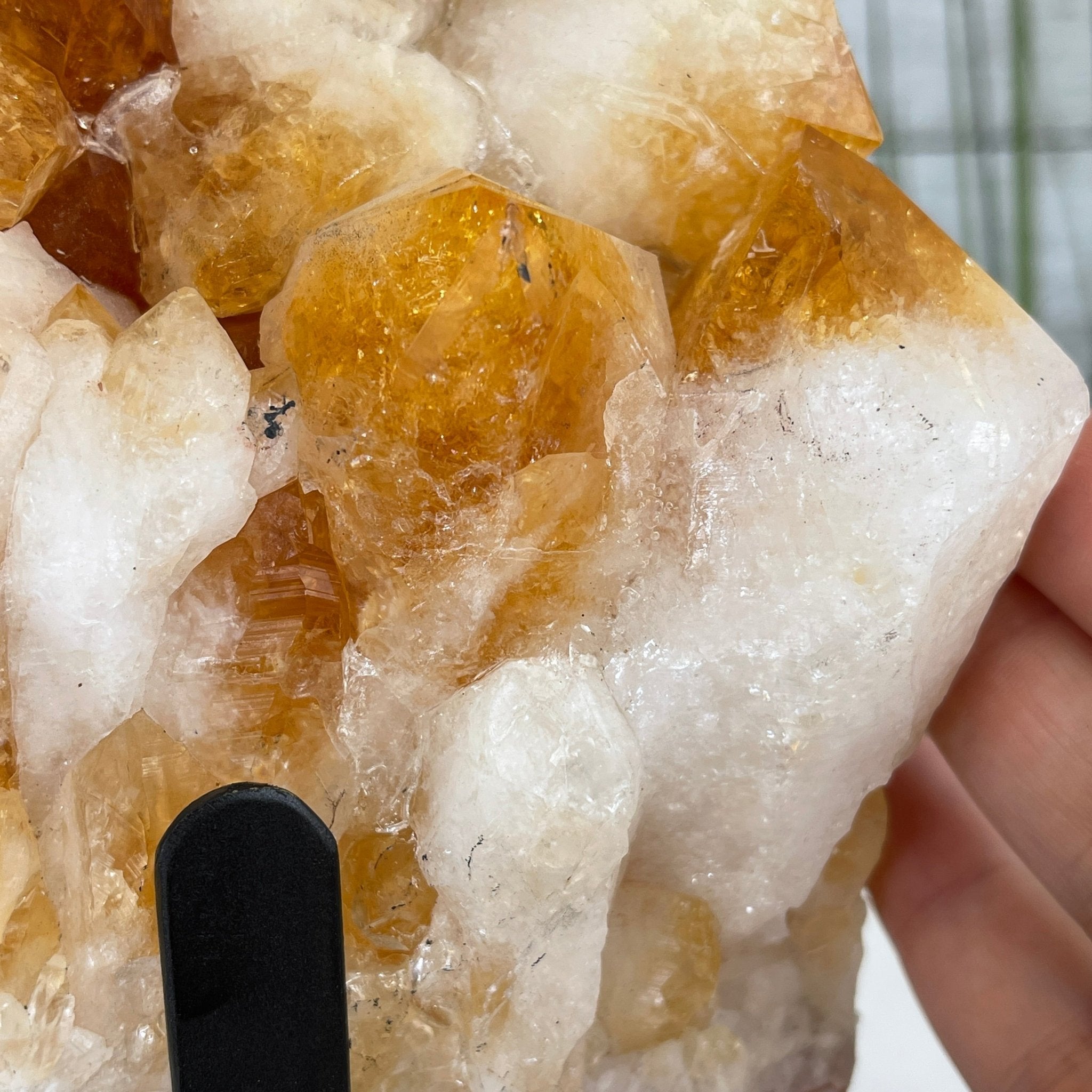 Brazilian Citrine Crystal Cluster, metal base, 9.5 lbs & 10" Tall Model #5496-0023 by Brazil Gems - Brazil GemsBrazil GemsBrazilian Citrine Crystal Cluster, metal base, 9.5 lbs & 10" Tall Model #5496-0023 by Brazil GemsClusters on Fixed Bases5496-0023