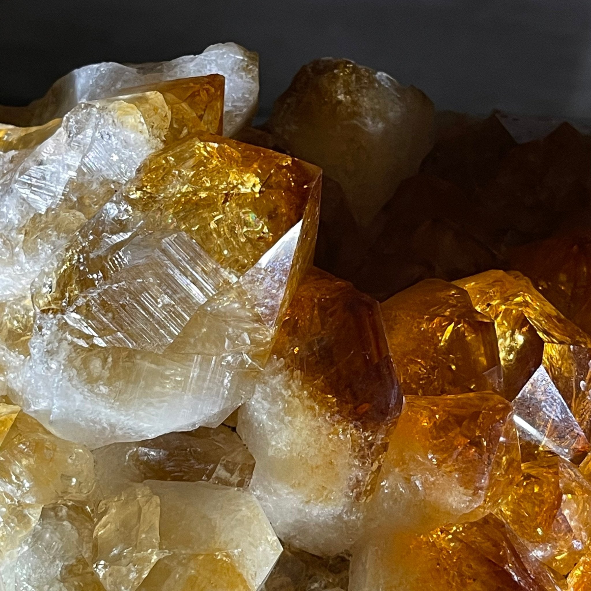Brazilian Citrine Crystal Cluster, metal base, 9.9 lbs & 8" Tall Model #5496-0027 by Brazil Gems - Brazil GemsBrazil GemsBrazilian Citrine Crystal Cluster, metal base, 9.9 lbs & 8" Tall Model #5496-0027 by Brazil GemsClusters on Fixed Bases5496-0027