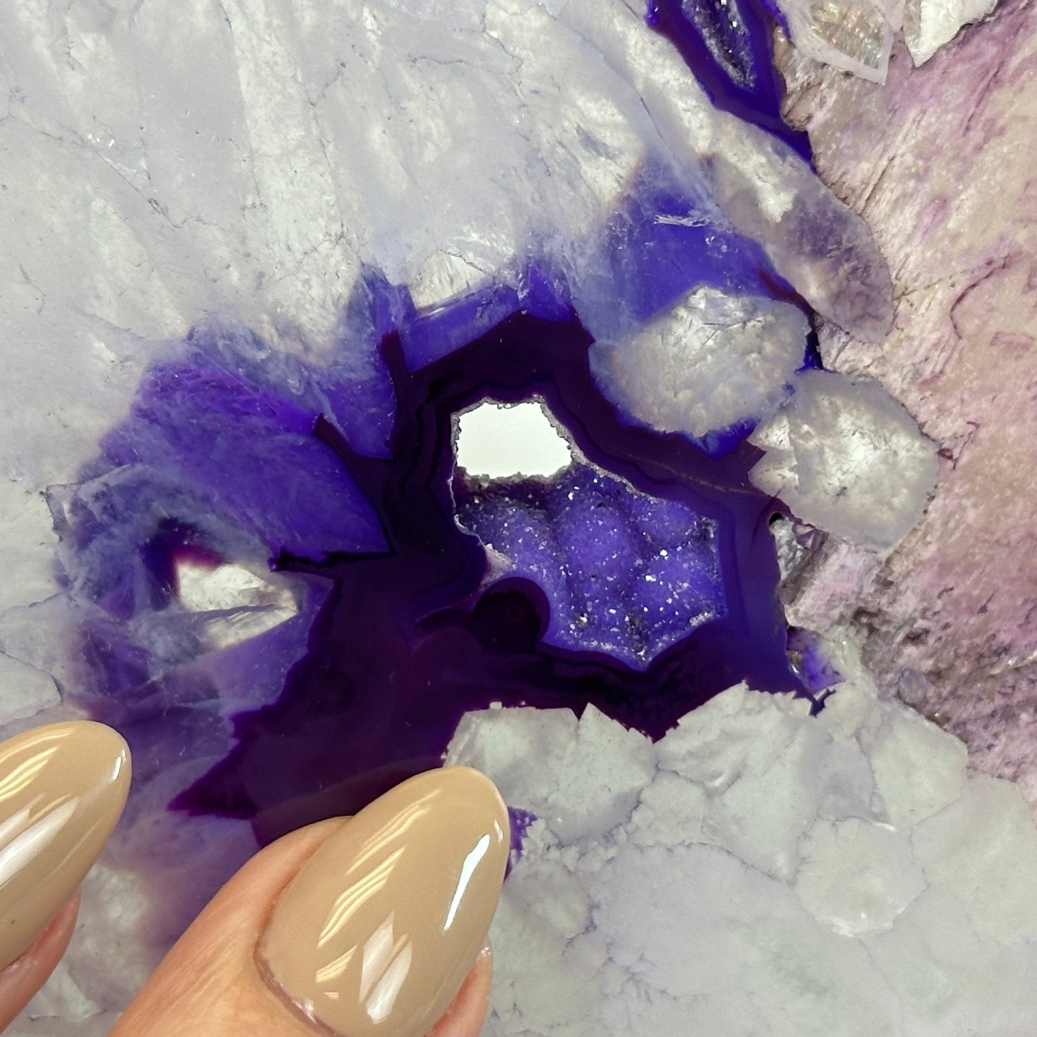 Brazilian Purple Agate Slice on Metal Base, 11.7" Tall #5065PU-047 - Brazil GemsBrazil GemsBrazilian Purple Agate Slice on Metal Base, 11.7" Tall #5065PU-047Slices on Fixed Bases5065PU-047