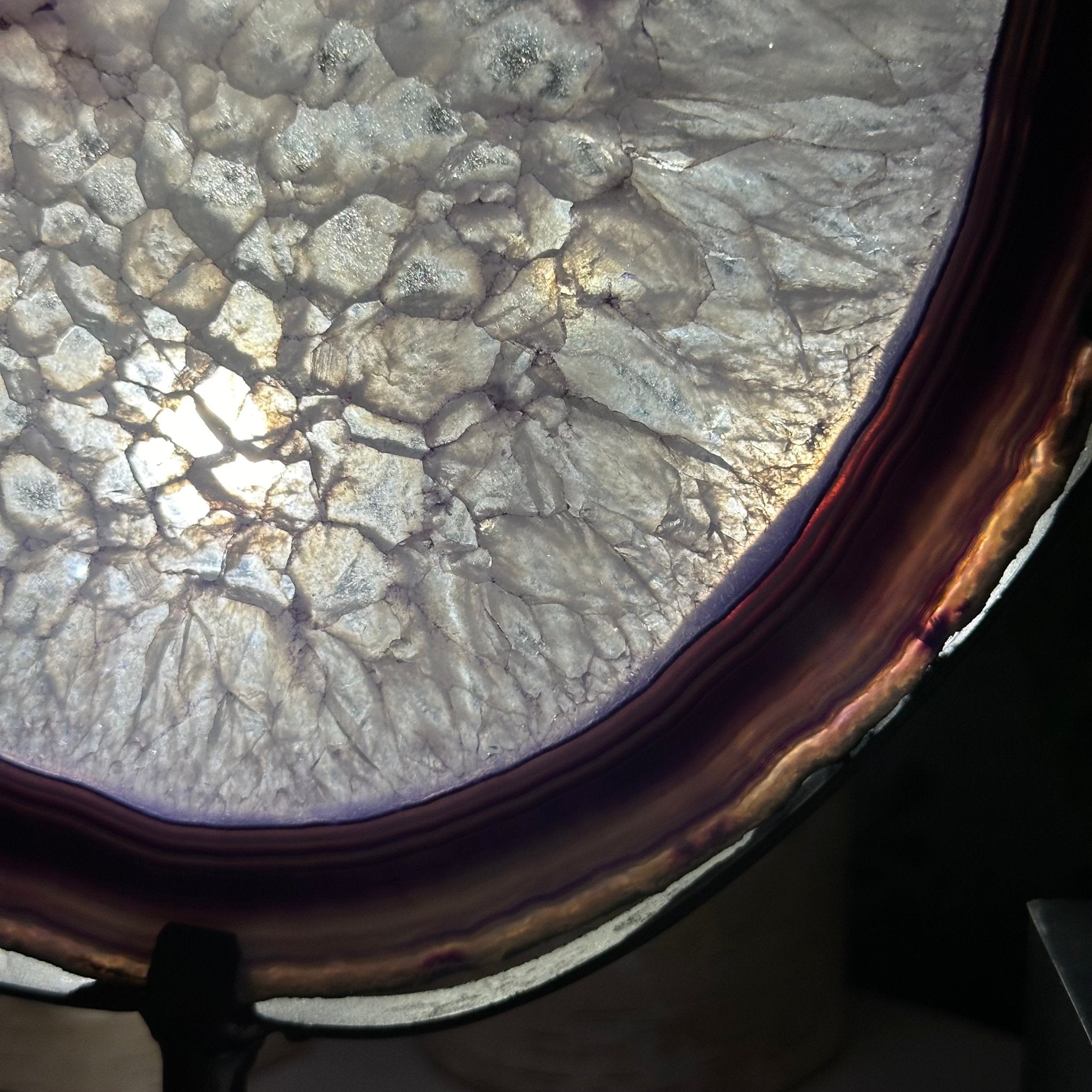 Brazilian Purple Agate Slice on Metal Base, 11.7" Tall #5065PU-047 - Brazil GemsBrazil GemsBrazilian Purple Agate Slice on Metal Base, 11.7" Tall #5065PU-047Slices on Fixed Bases5065PU-047