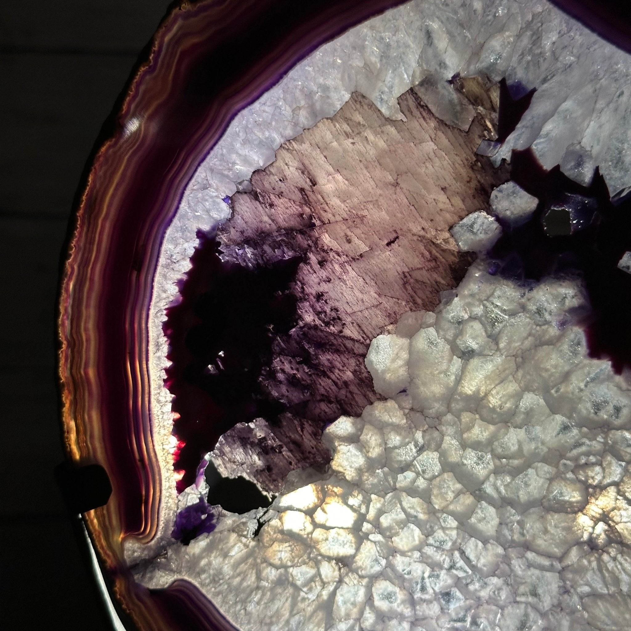 Brazilian Purple Agate Slice on Metal Base, 11.7" Tall #5065PU-047 - Brazil GemsBrazil GemsBrazilian Purple Agate Slice on Metal Base, 11.7" Tall #5065PU-047Slices on Fixed Bases5065PU-047