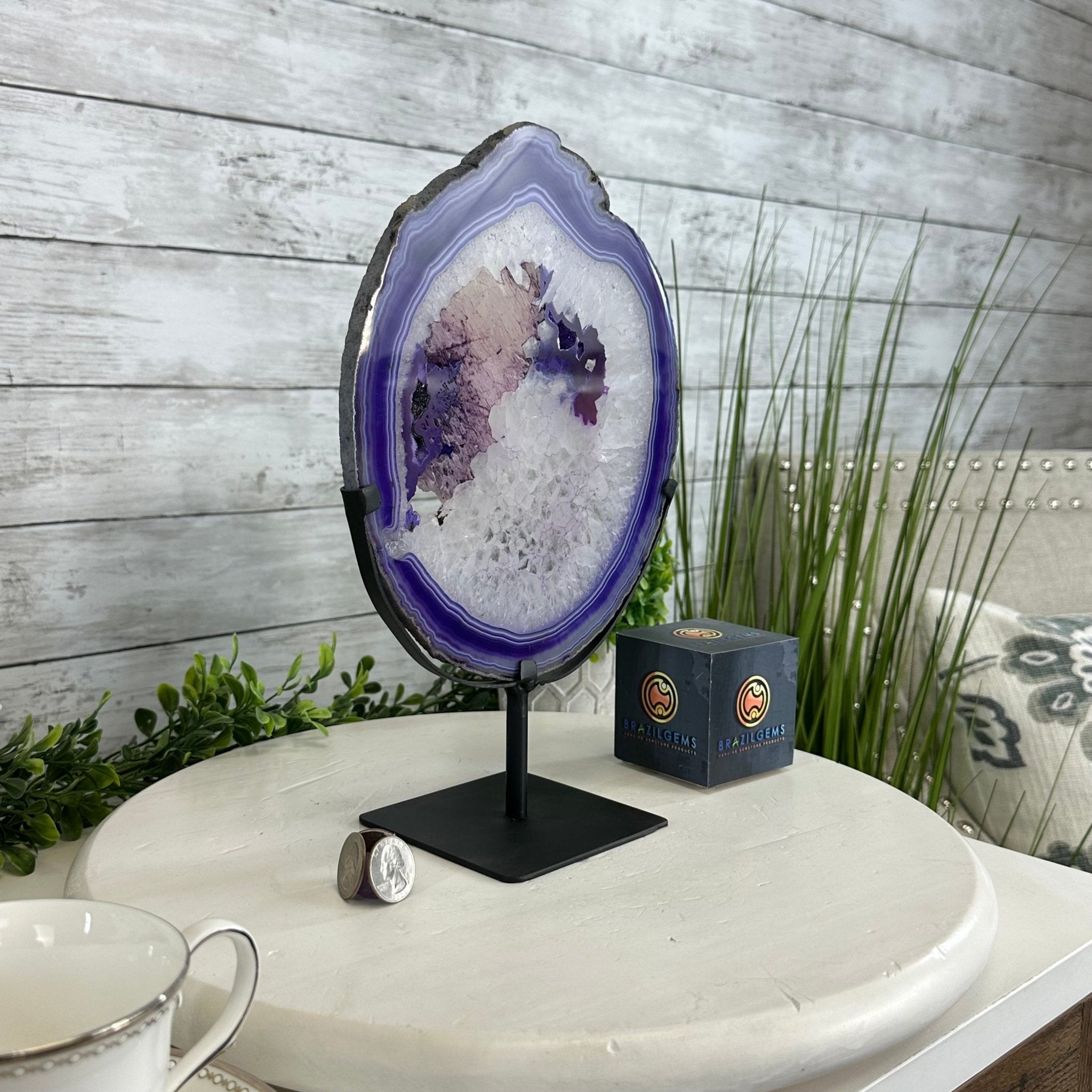 Brazilian Purple Agate Slice on Metal Base, 11.7" Tall #5065PU-047 - Brazil GemsBrazil GemsBrazilian Purple Agate Slice on Metal Base, 11.7" Tall #5065PU-047Slices on Fixed Bases5065PU-047